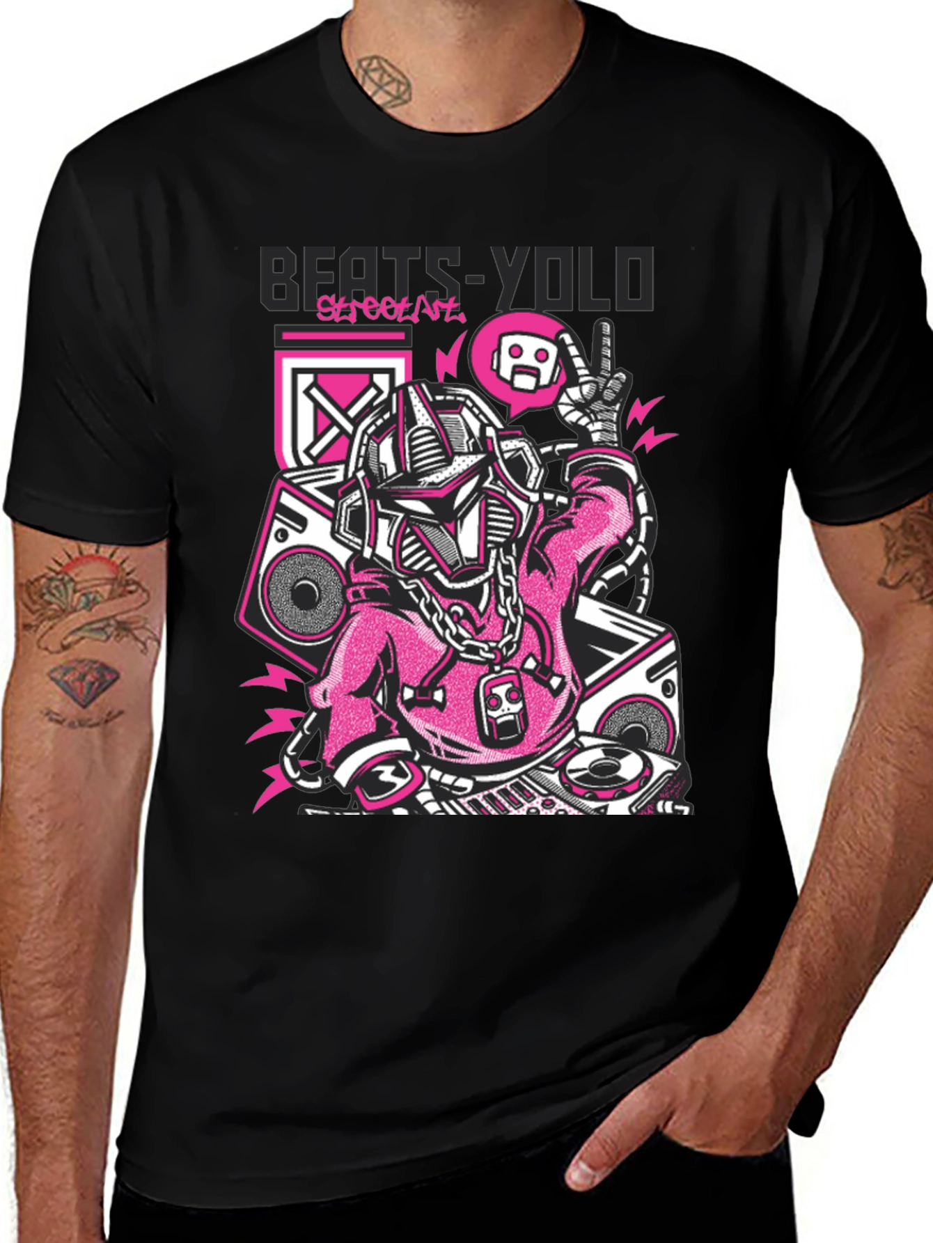 Variant 11 of Beats Yolo Street Art Graphic Tee - Cool Black T-Shirt