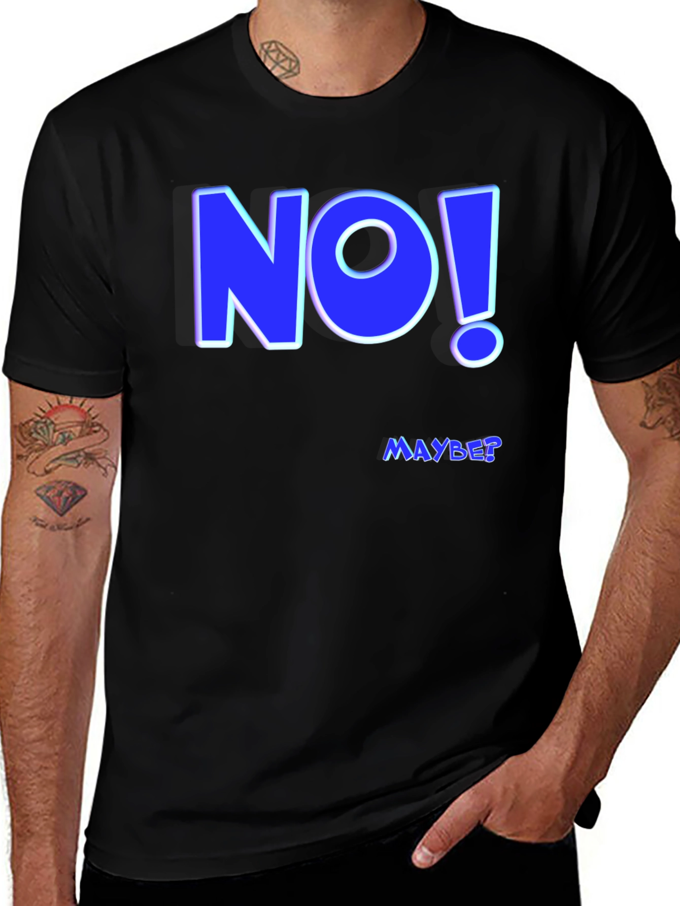 Black Funny "NO! MAYBE?" Graphic Tee - Men's Black T-Shirt main image
