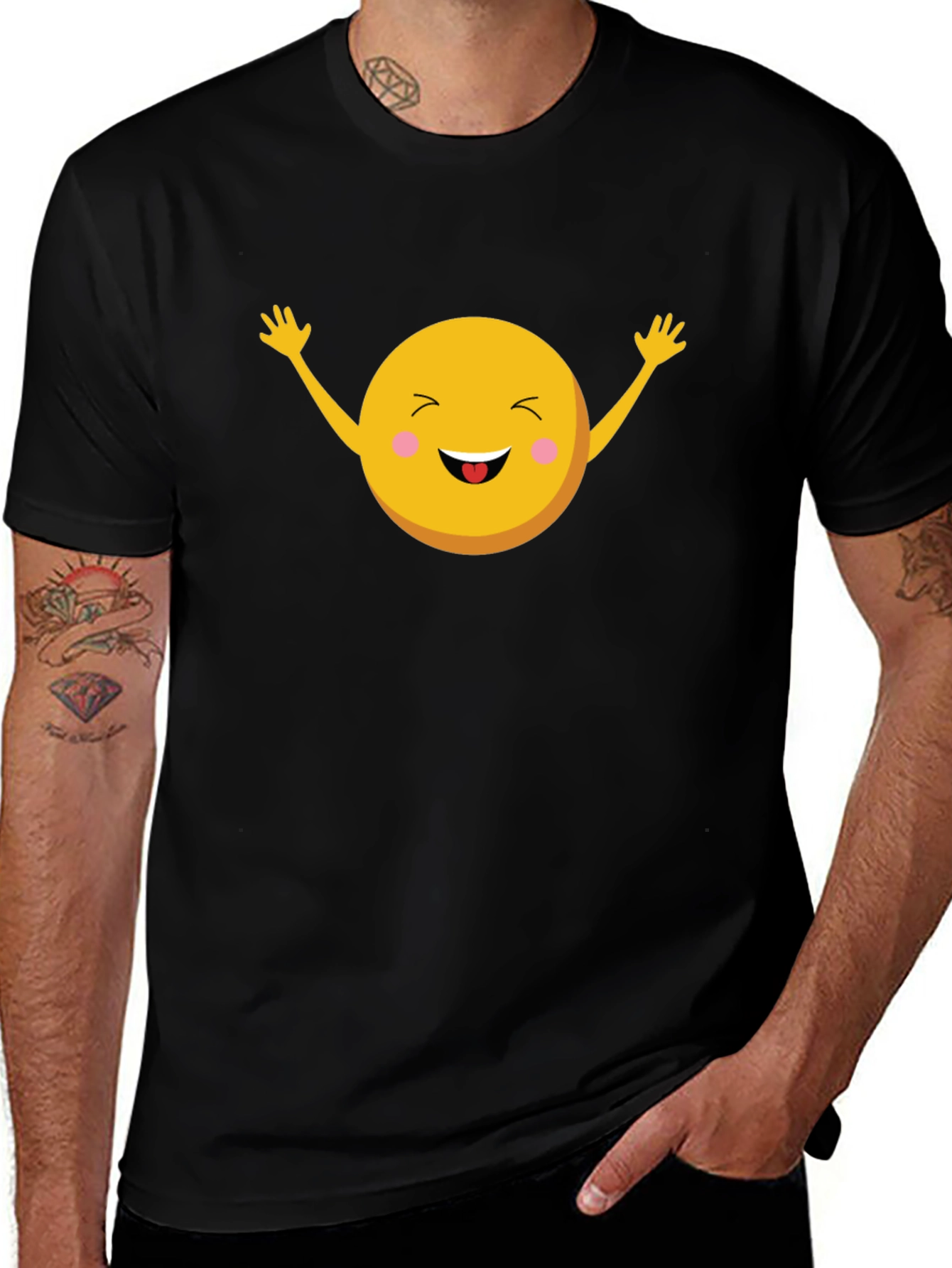 Variant 17 of Happy Emoji Graphic Black T-Shirt