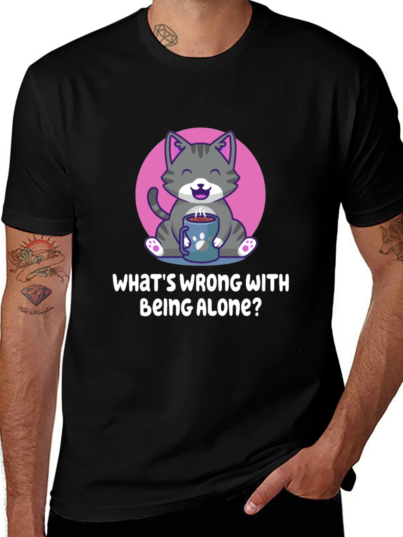 Variant 17 of Alone Cat T-Shirt -  What's Wrong With Being Alone?