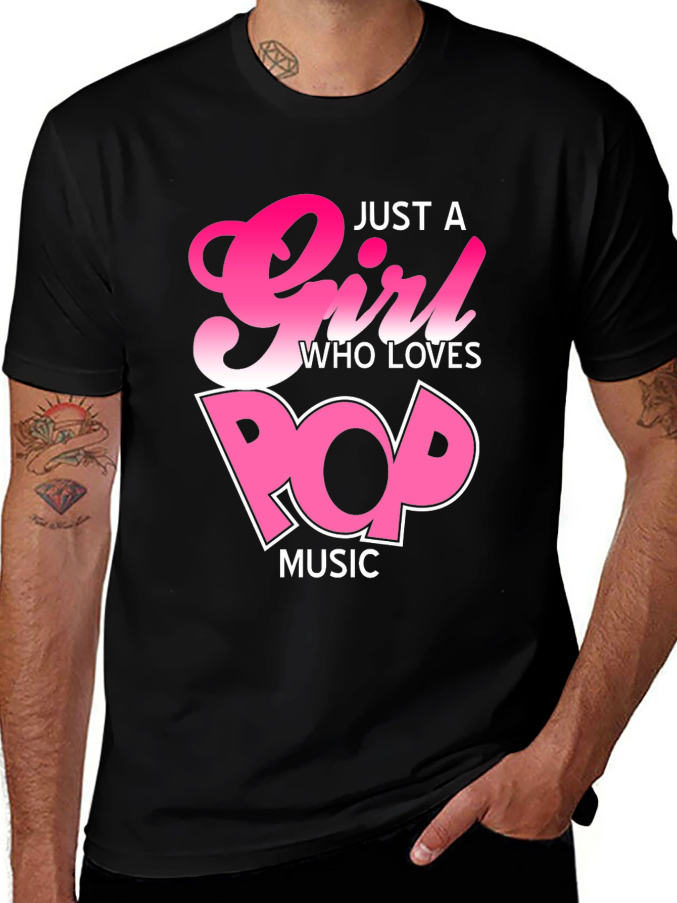 Black Just a Girl Who Loves Pop Music T-Shirt main image