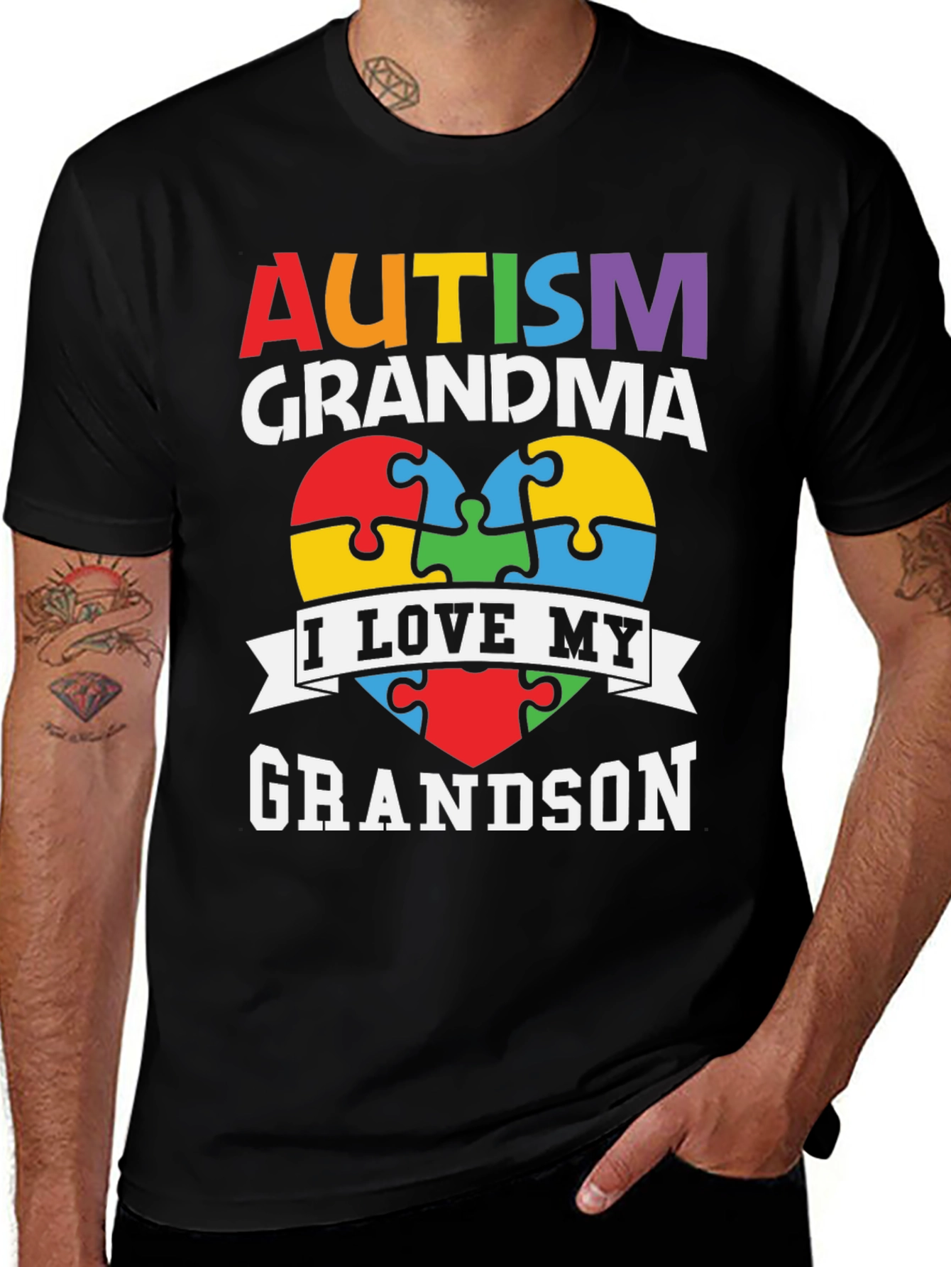 Autism Grandma Grandson Puzzle Piece Heart T-Shirt