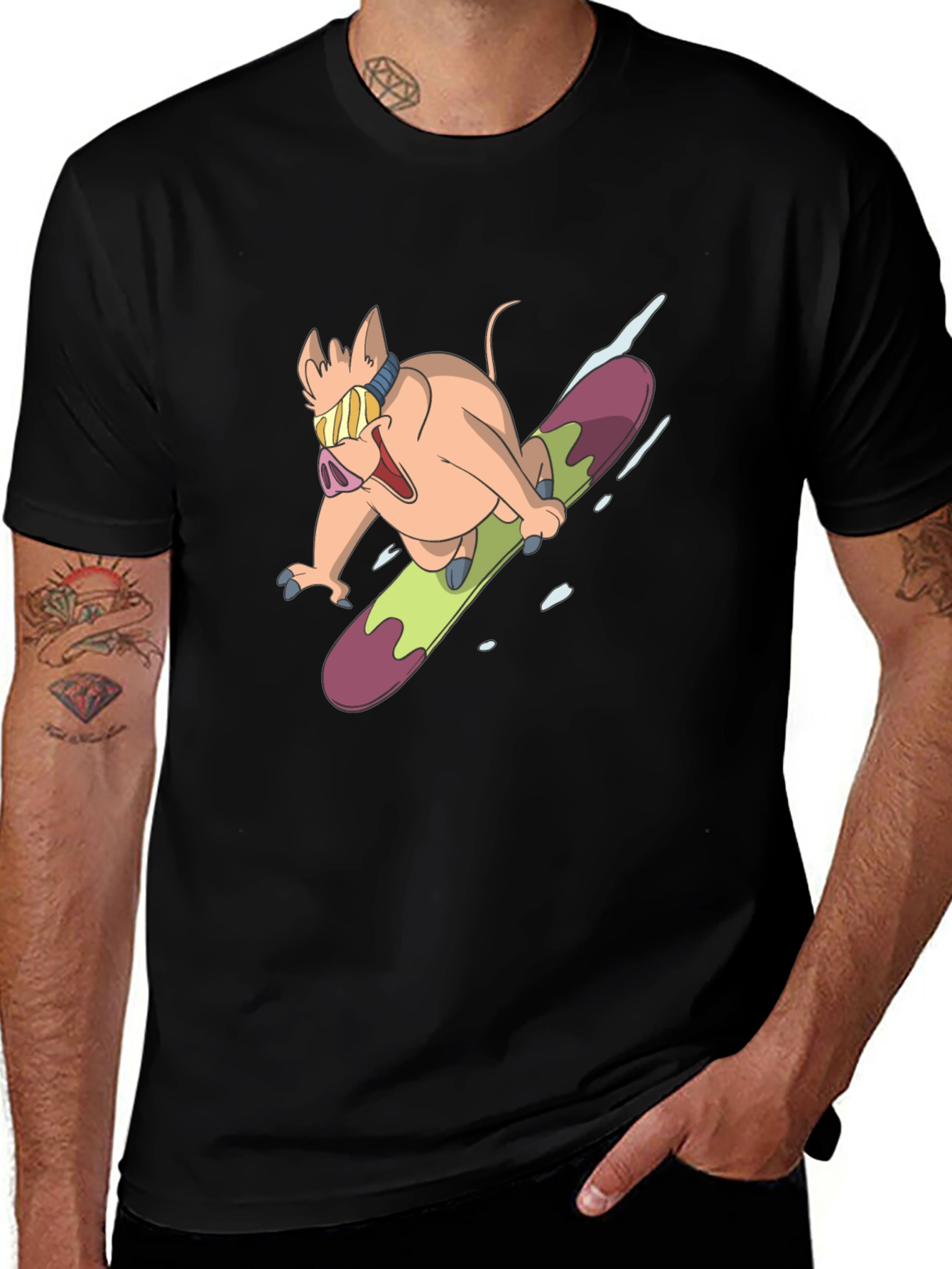 Variant 2 of Snowboarding Pig Graphic T-Shirt