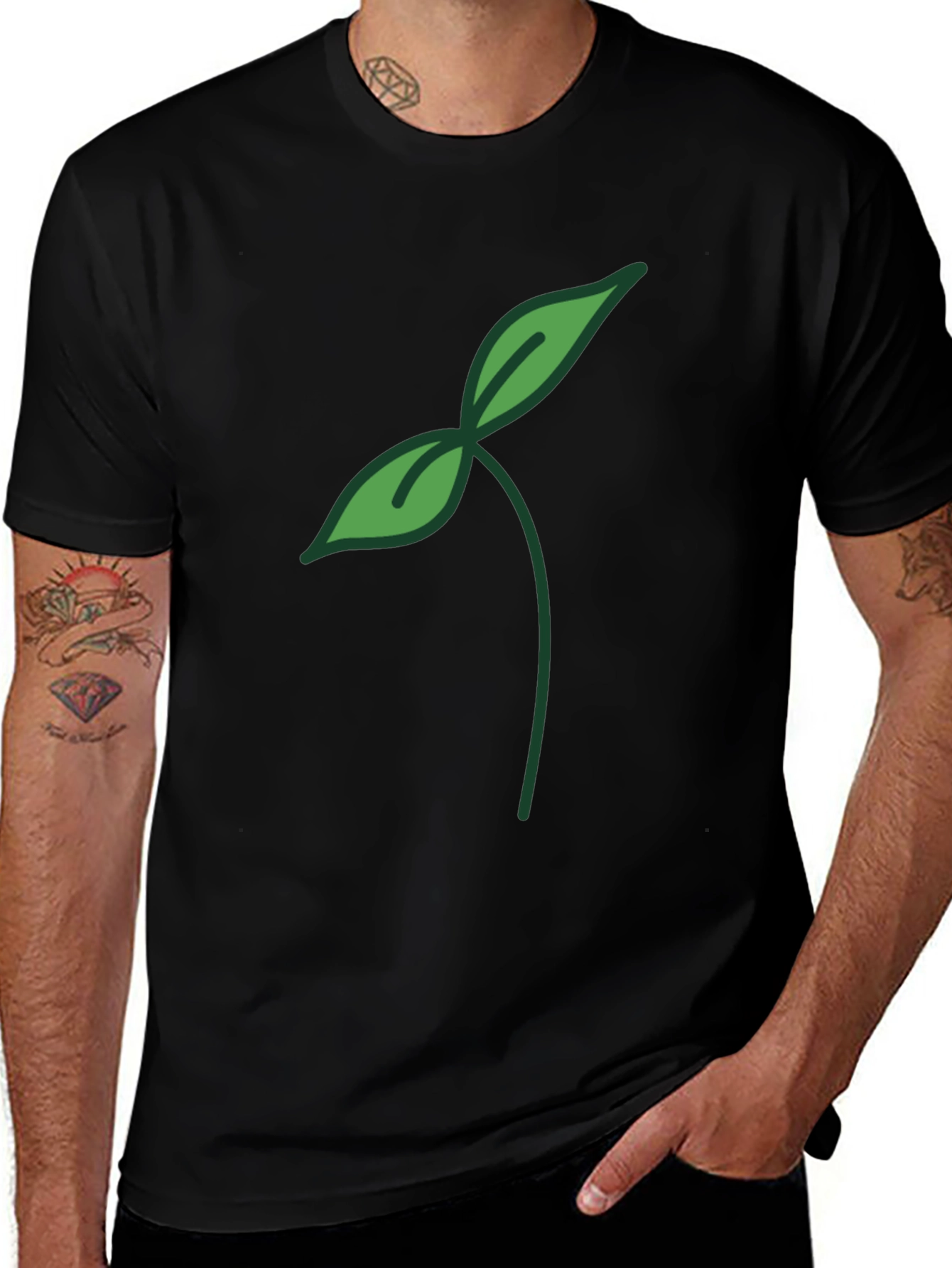Variant 19 of Leaf Sprout Graphic Tee - Black Cotton T-Shirt