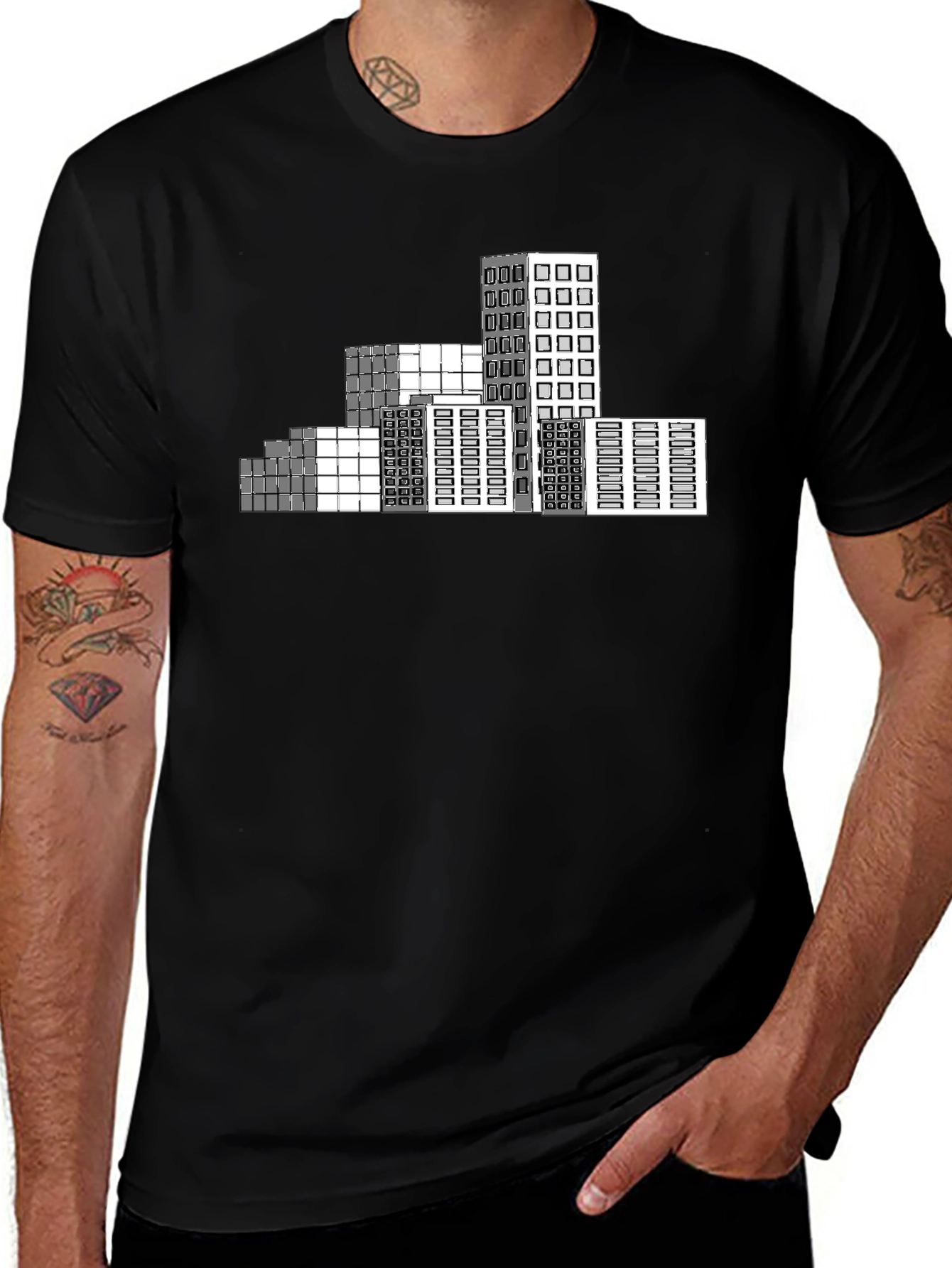 Variant 16 of Urban Grid T-Shirt - Modern Cityscape Design