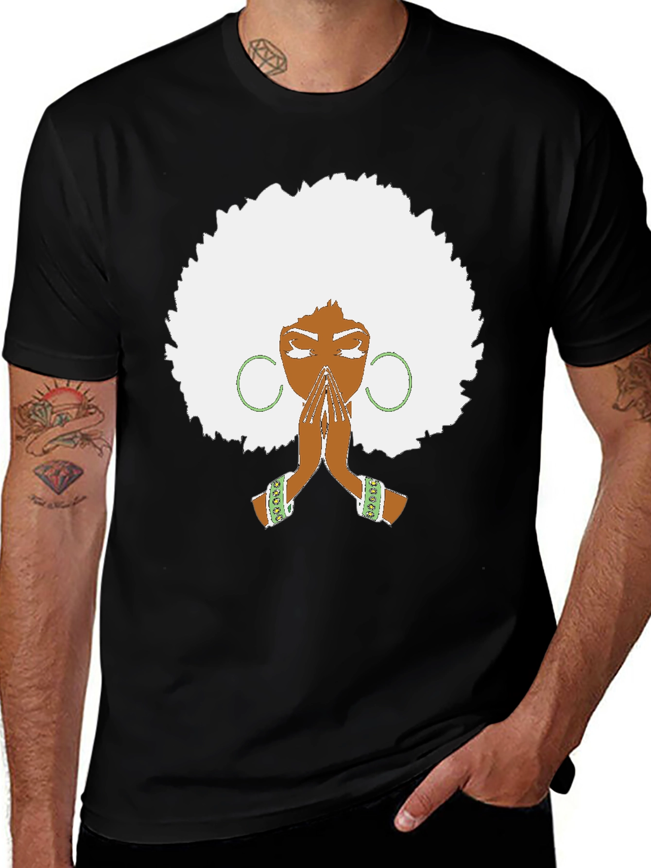 Variant 20 of Afro Woman Praying Black T-Shirt