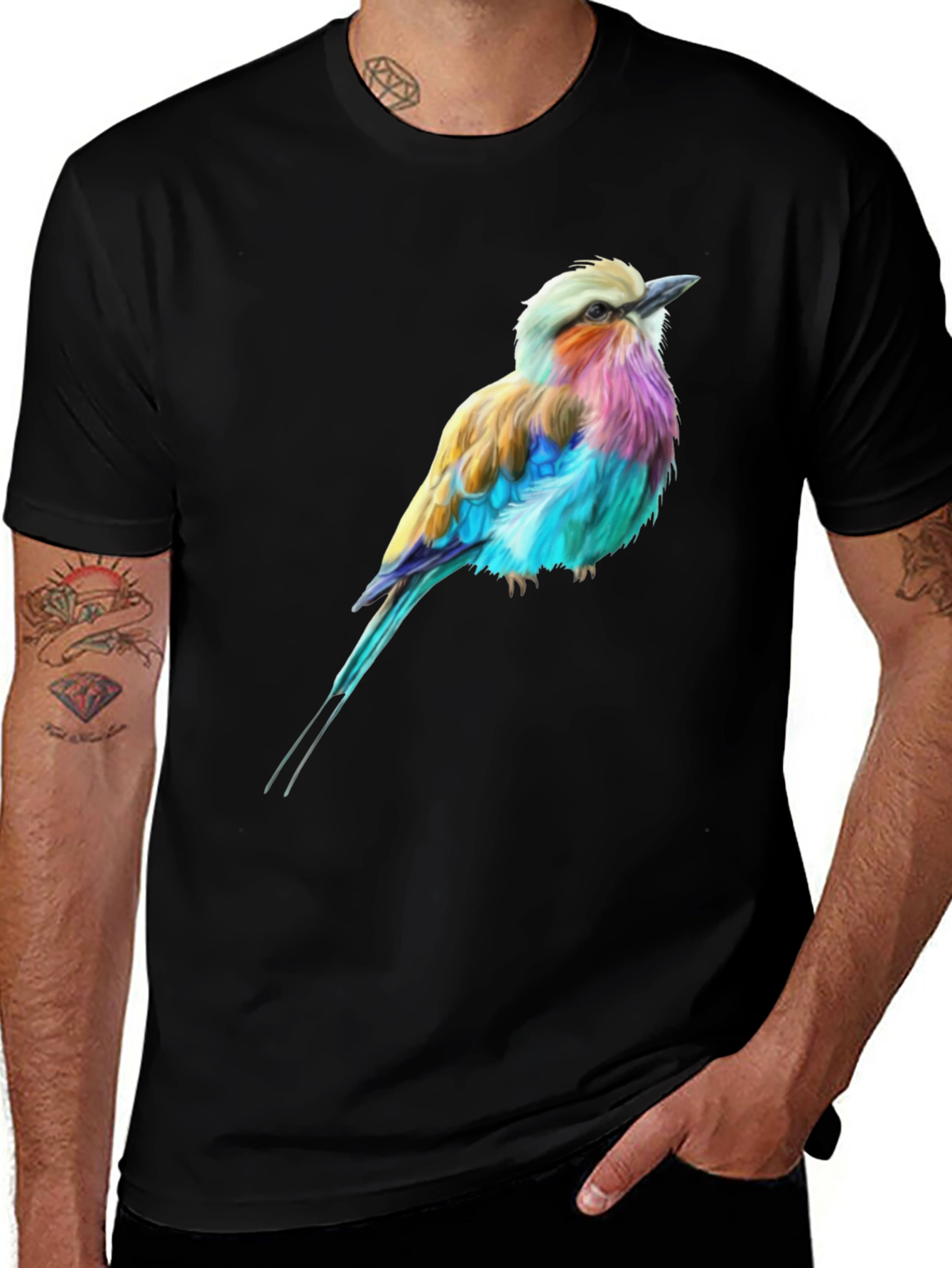 Variant 16 of Vibrant Bird Graphic Tee - Stylish Black T-Shirt