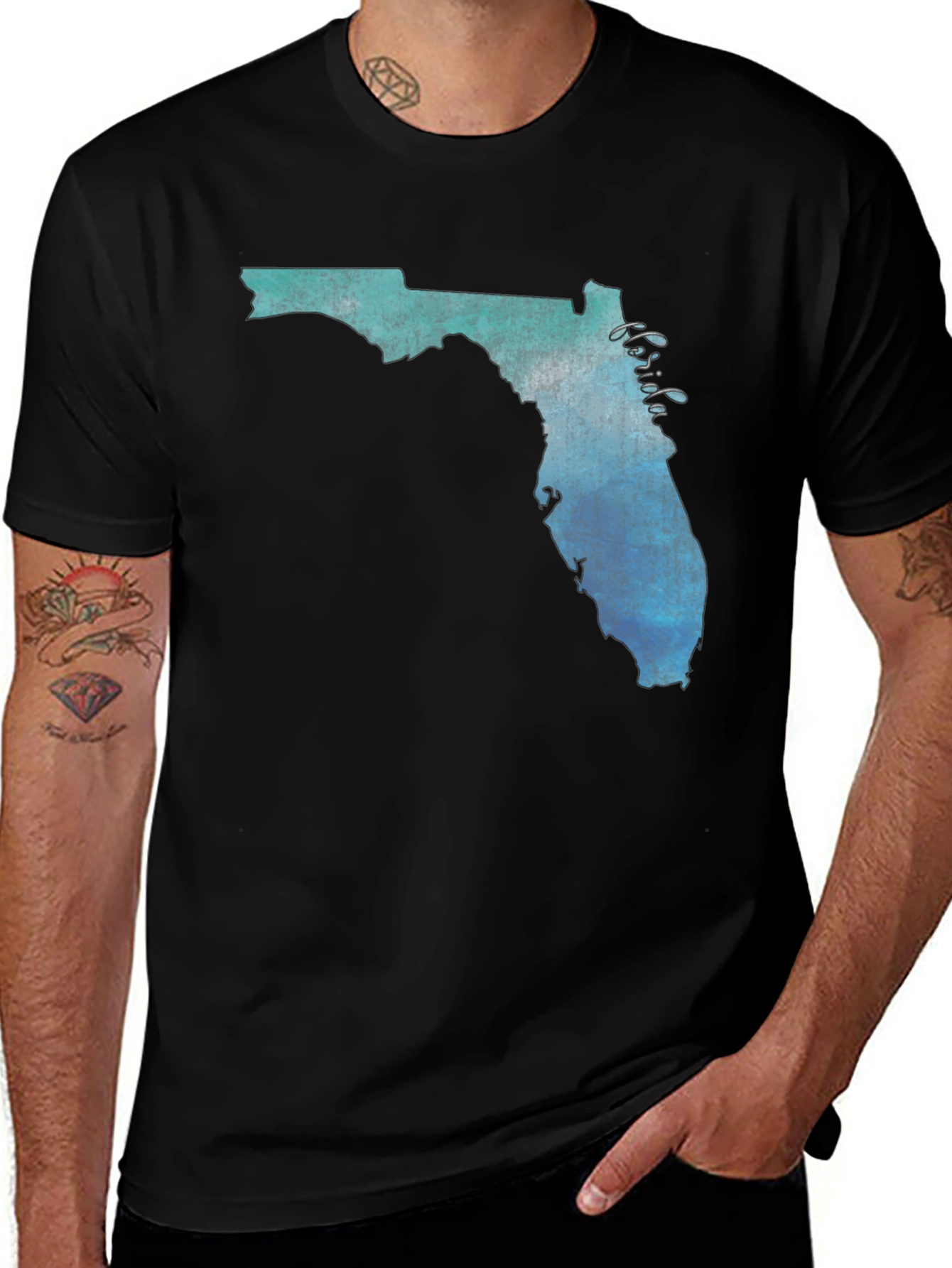 Variant 8 of Florida State Map Graphic Print Black T-Shirt