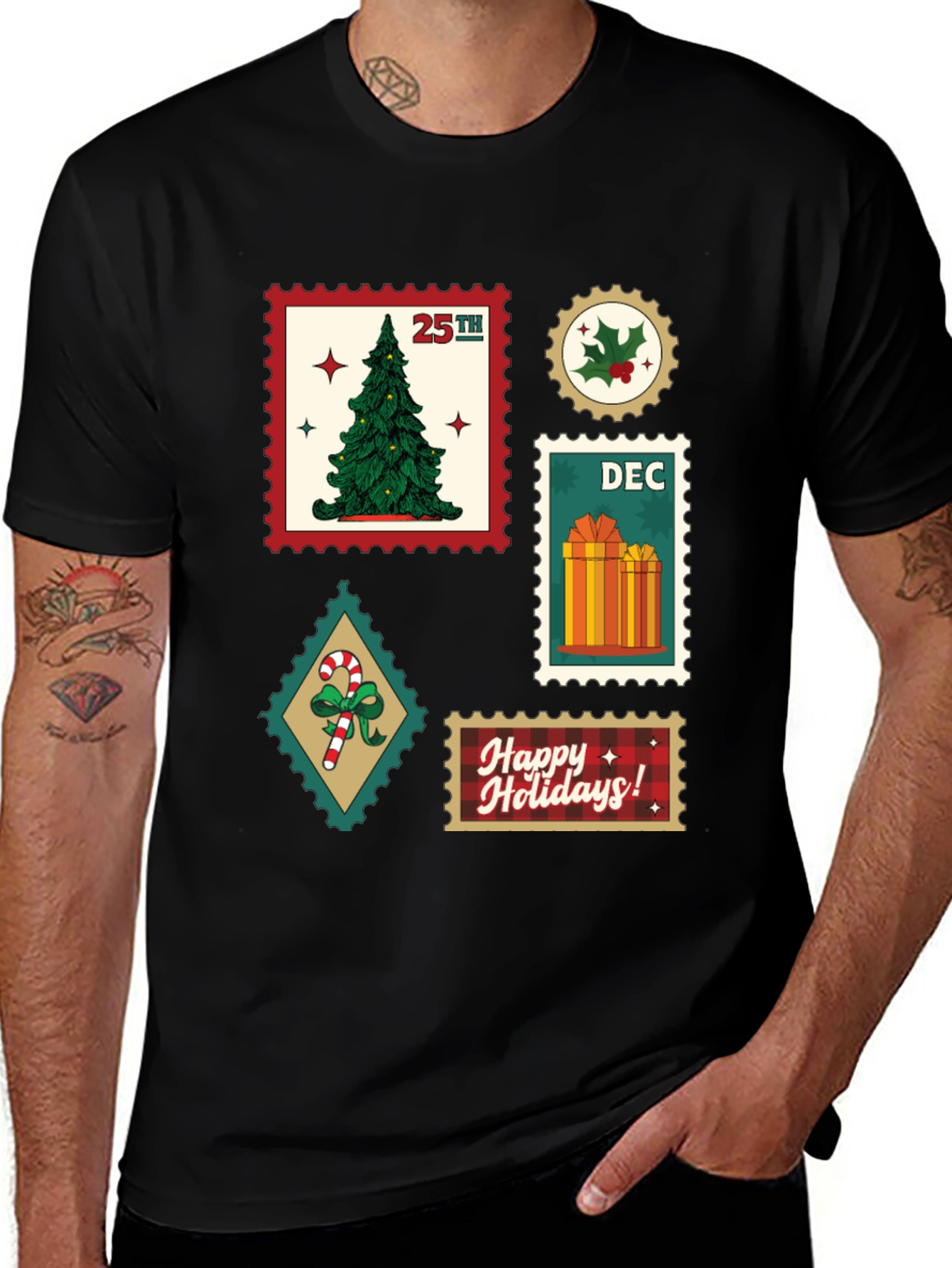 Festive Christmas Stamps Graphic T-Shirt