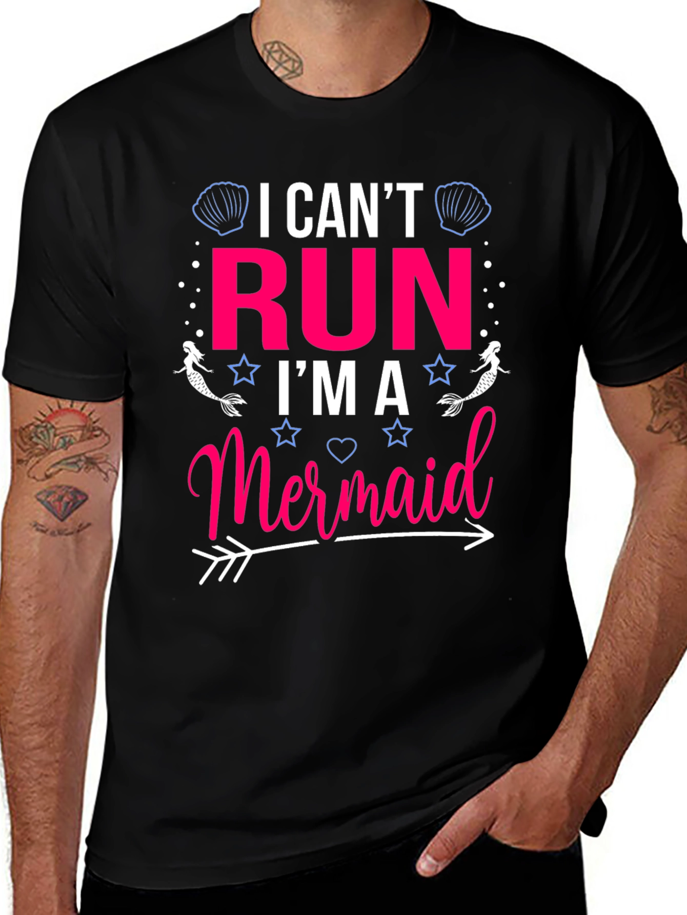 I Can't Run, I'm A Mermaid Black T-Shirt