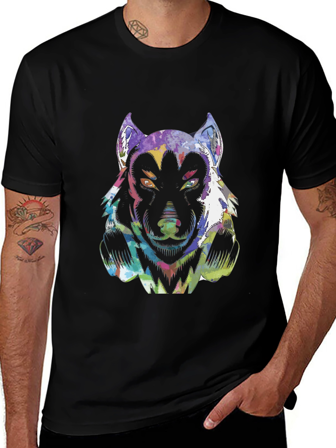 Variant 4 of Psychedelic Wolf Graphic T-Shirt - Black