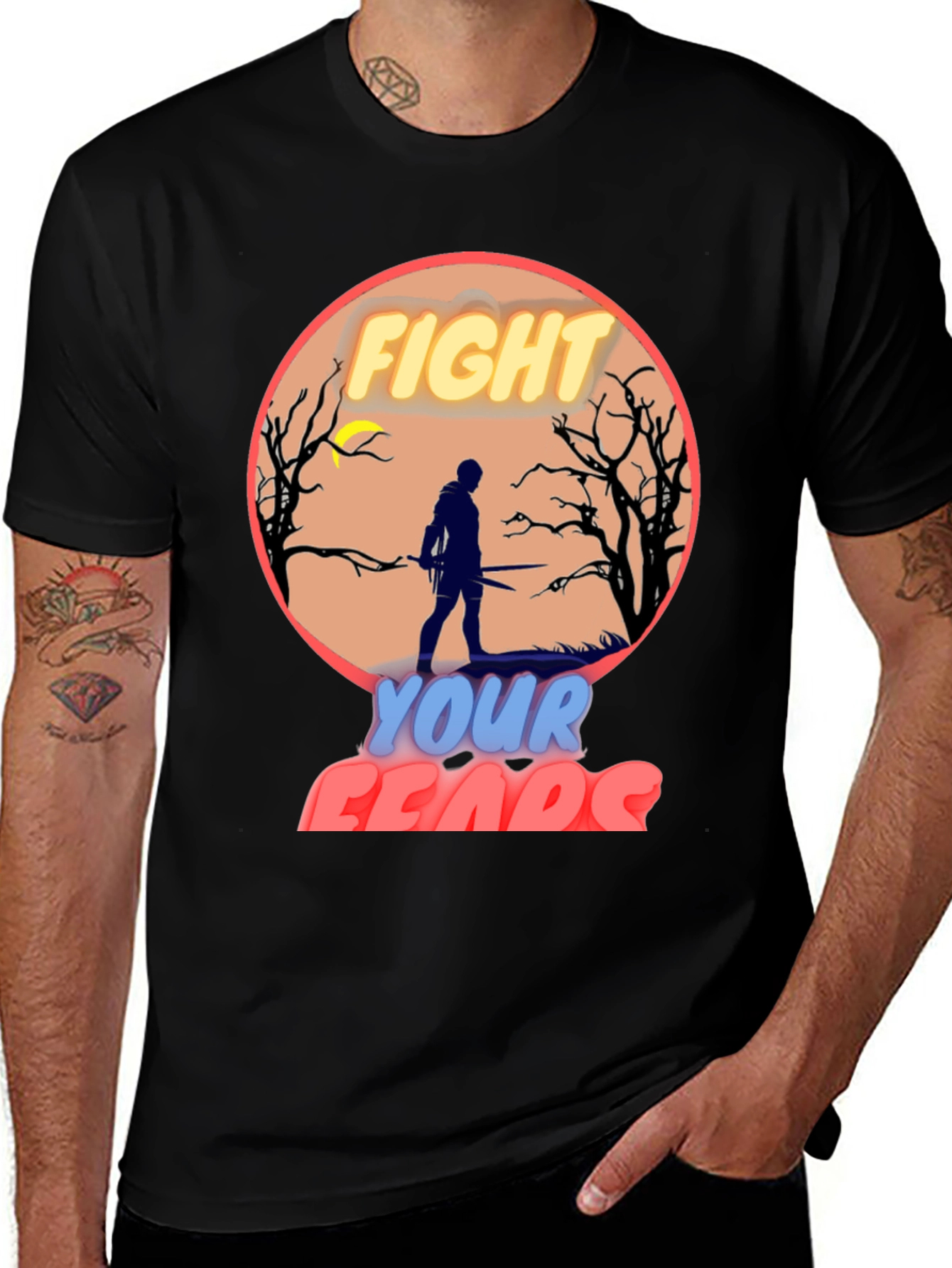 Variant 21 of Fight Your Fears Graphic Tee - Men's Black T-Shirt