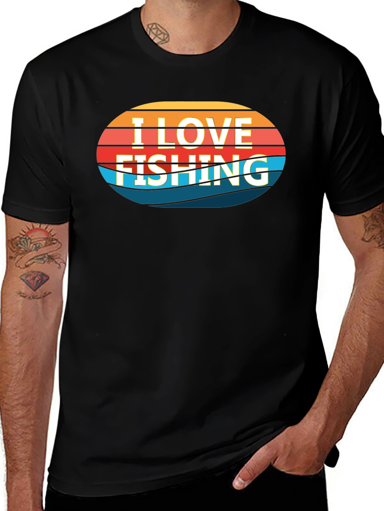 Black I Love Fishing Graphic Tee - Black Cotton T-Shirt main image