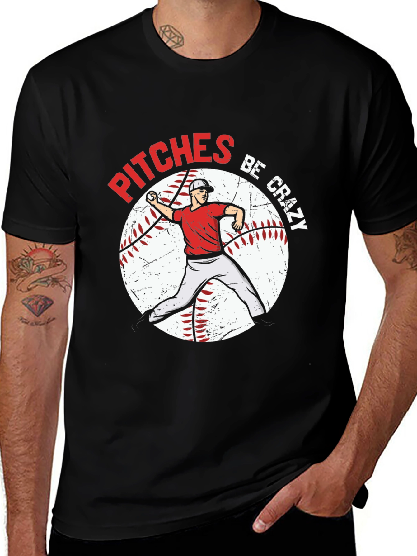 Pitches Be Crazy Baseball Graphic T-Shirt