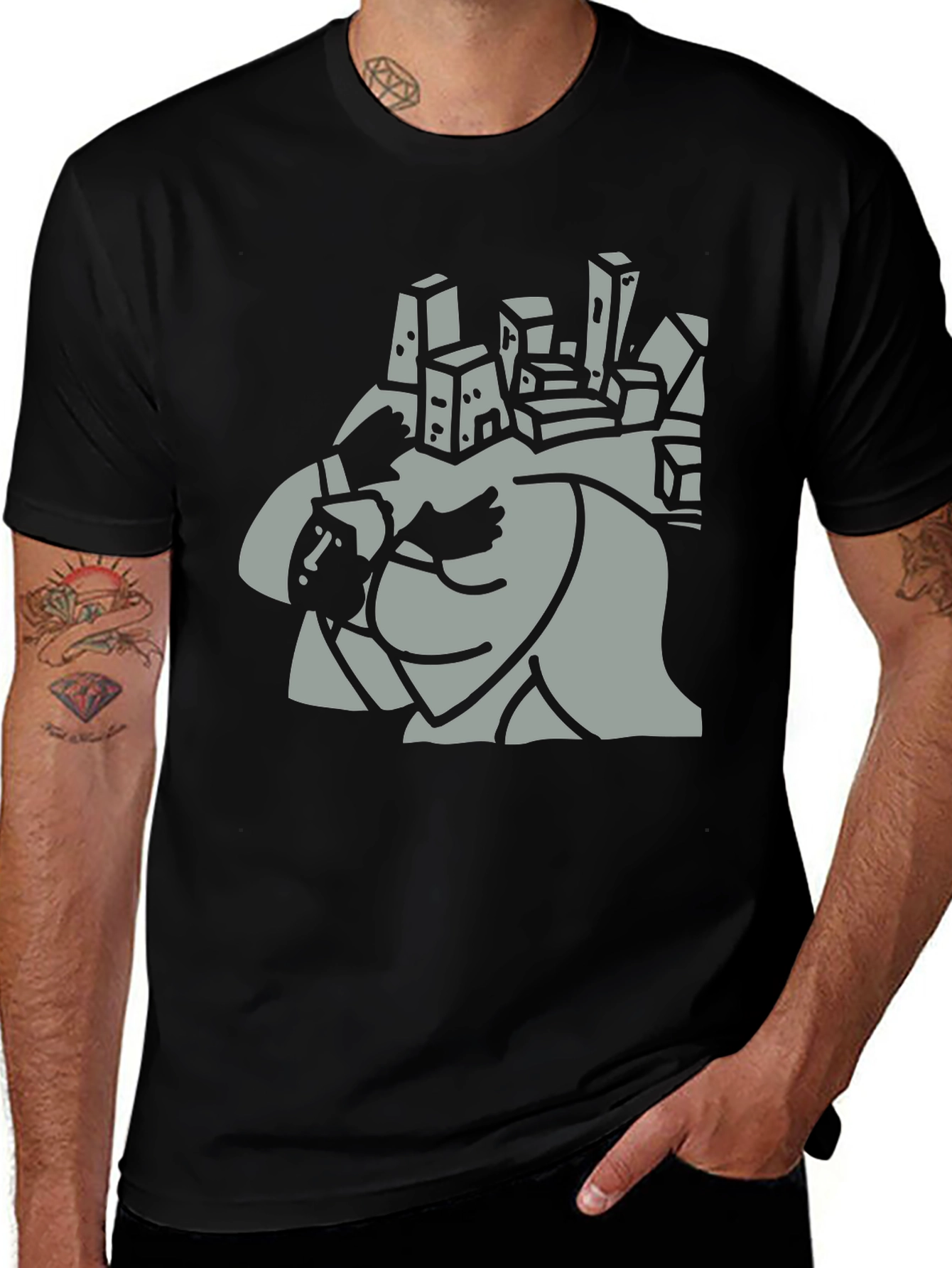 Variant 5 of Abstract Cityscape Graphic Tee - Men's Black T-Shirt