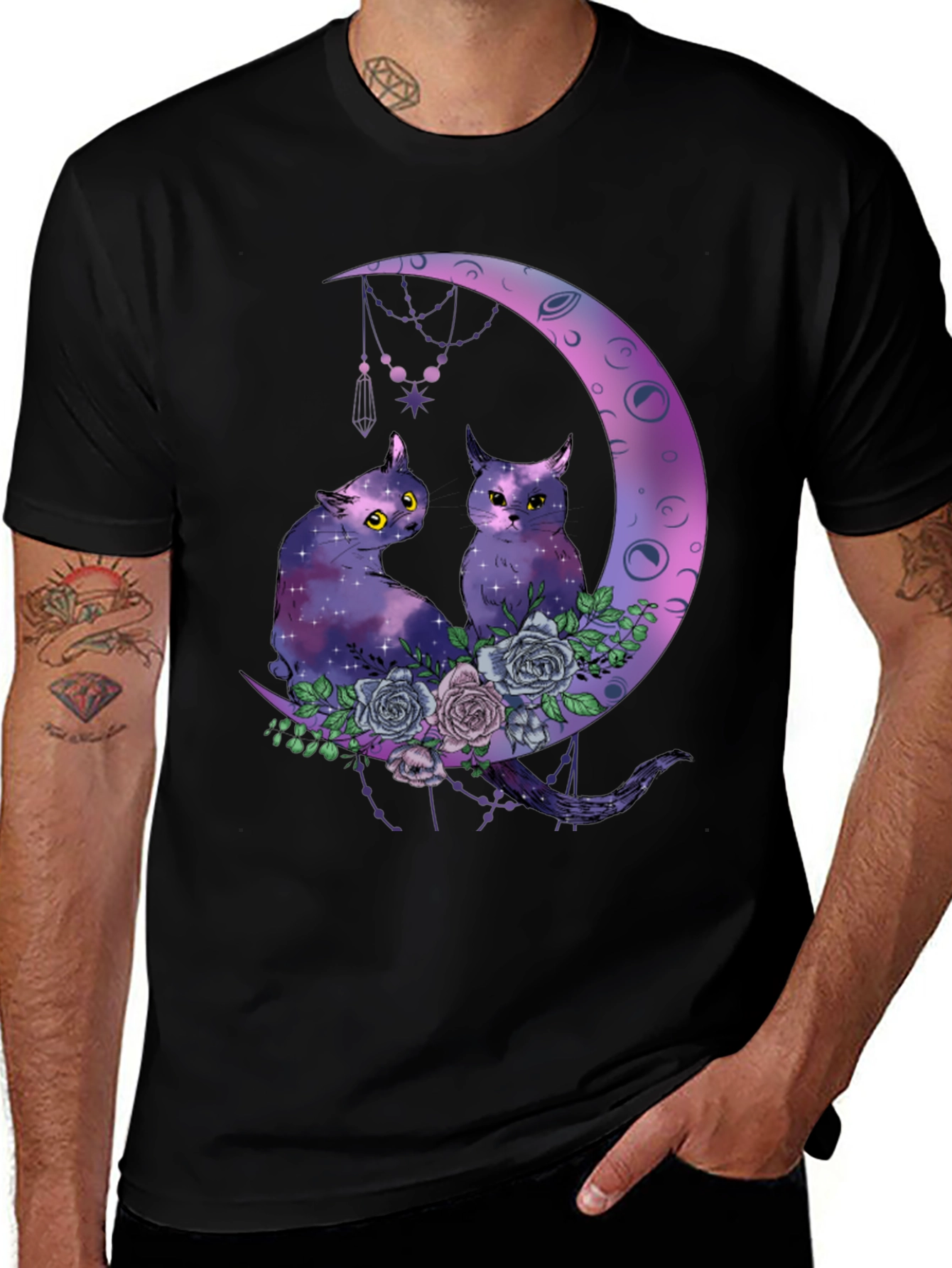 Variant 25 of Celestial Cats Moon T-Shirt - Galaxy Feline Tee