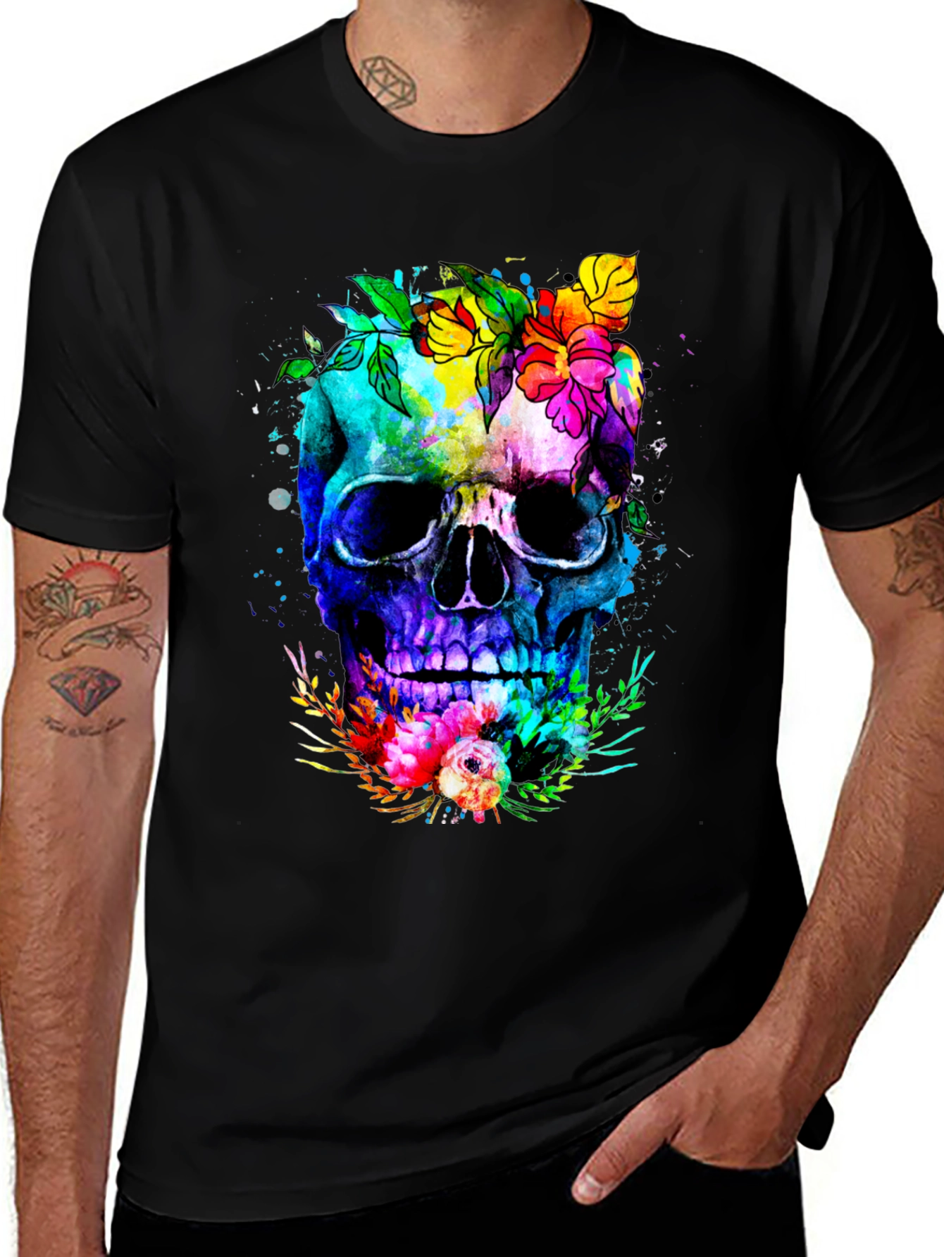 Variant 20 of Floral Skull Graphic Tee - Colorful Unique Design