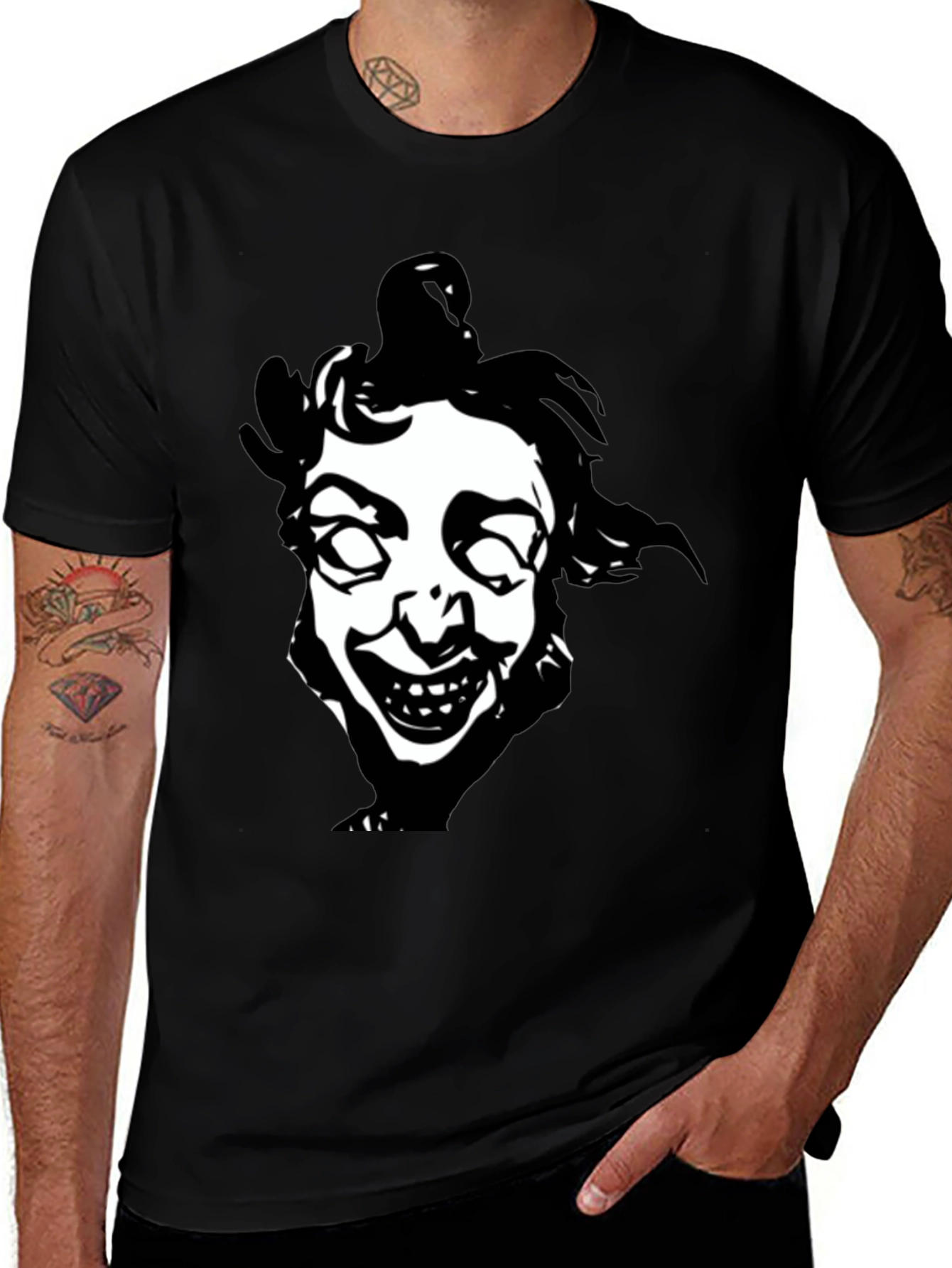 Variant 9 of Creepy Clown Face Graphic Black T-Shirt