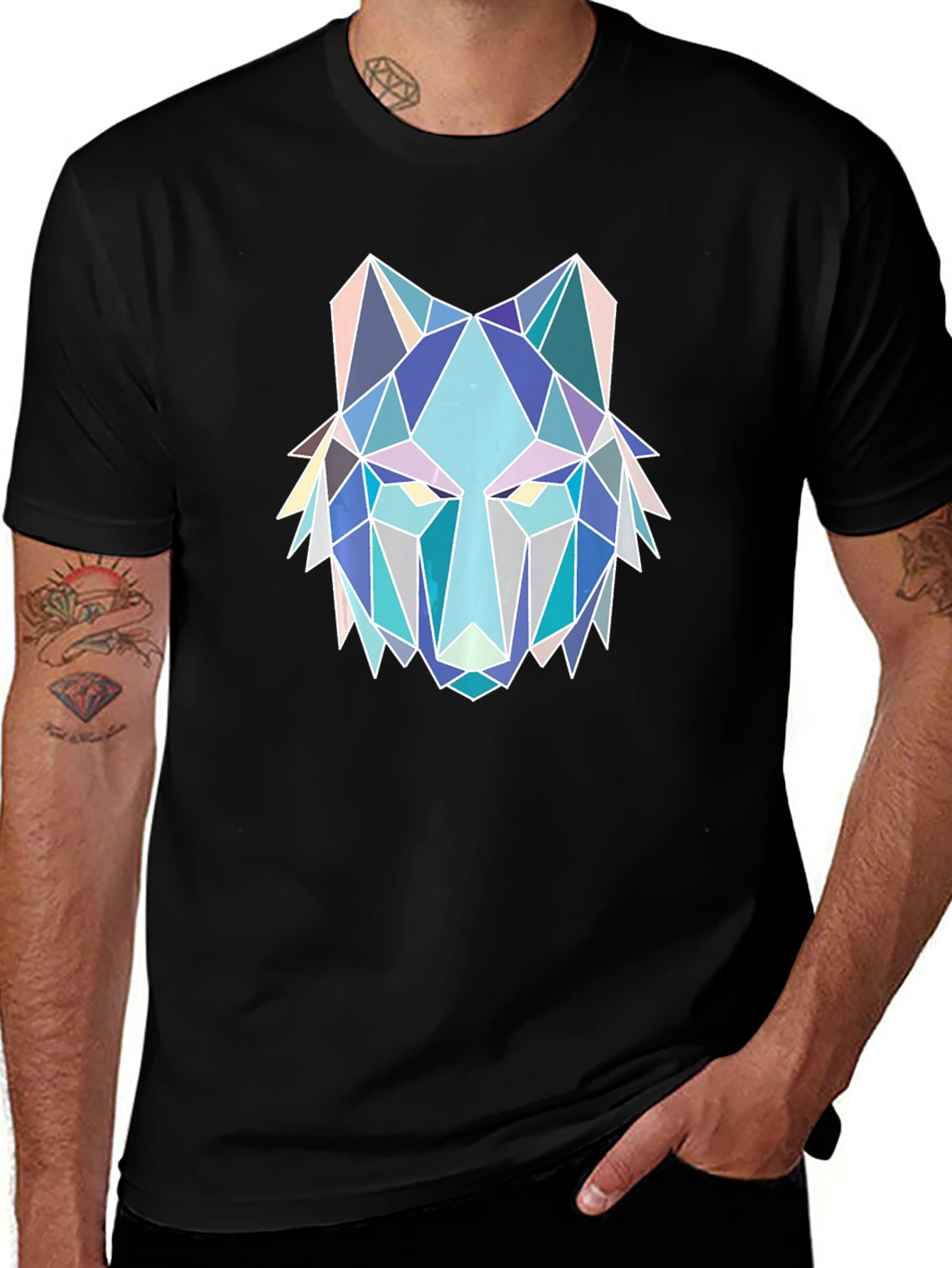 Variant 3 of Geometric Wolf Graphic Tee - Men's Black T-Shirt