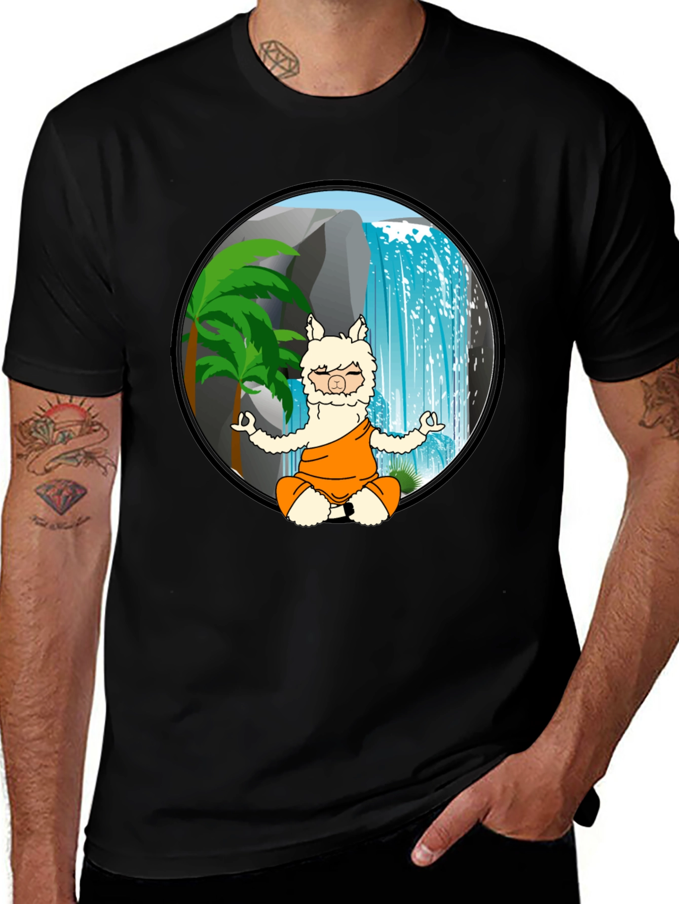 Variant 4 of Zen Llama T-Shirt - Meditating Alpaca Design