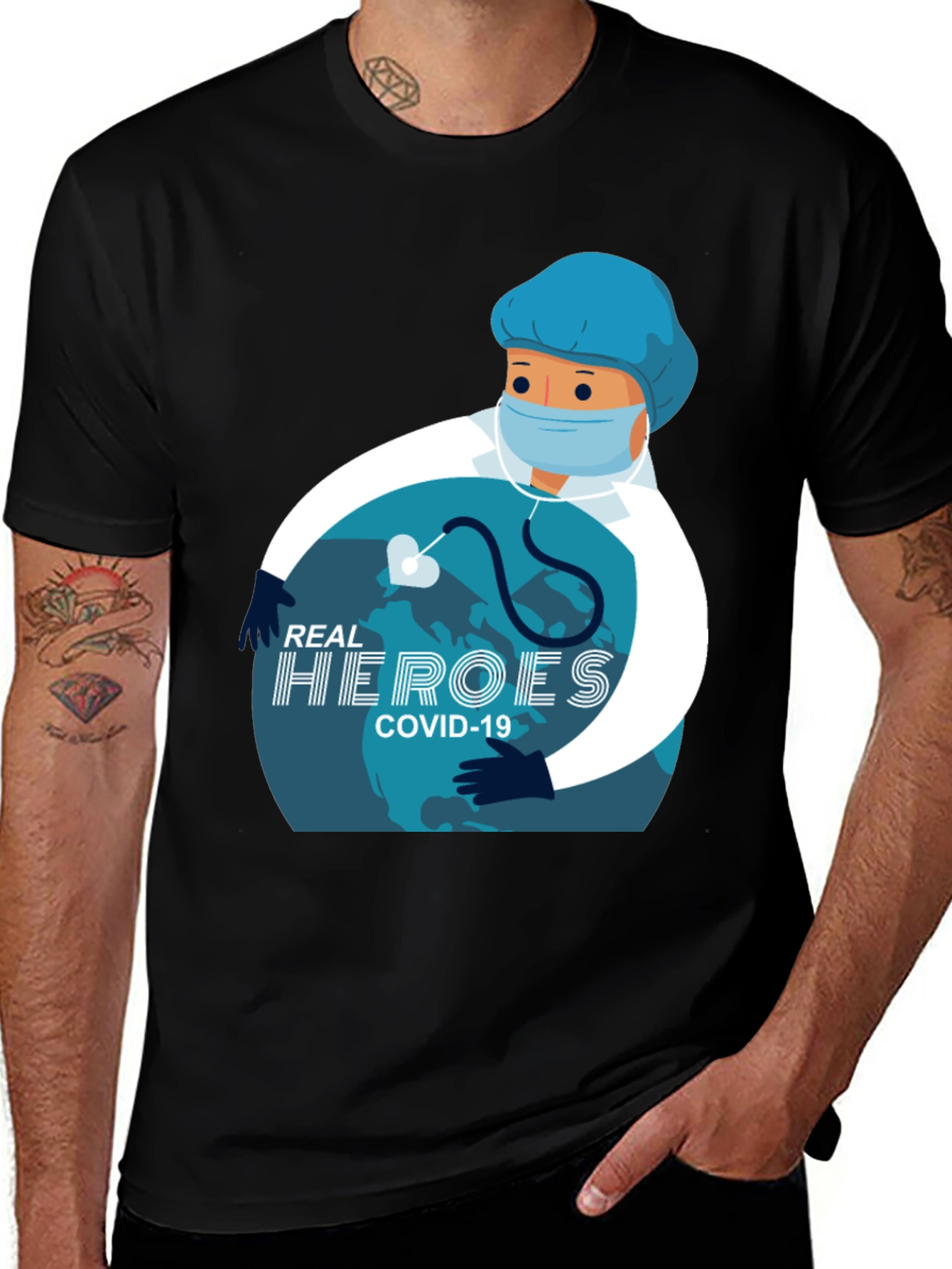 Variant 16 of Real Heroes COVID-19 Graphic T-Shirt - Black