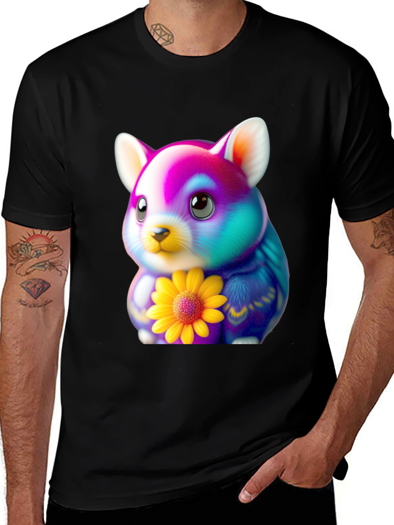 Variant 3 of Cute Hamster T-Shirt with Sunflower Graphic