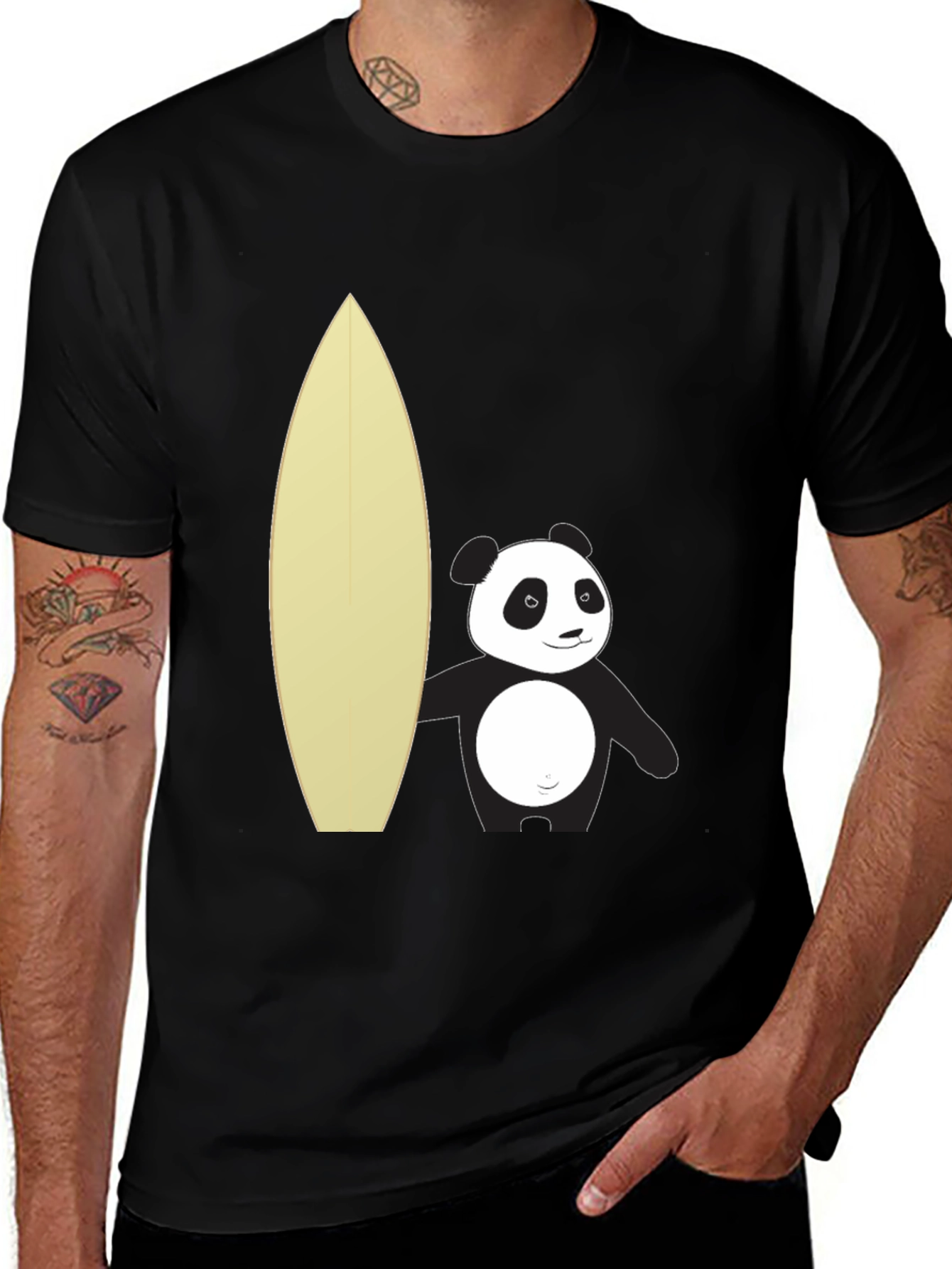 Variant 13 of Panda Surfer Graphic Tee - Black Cotton T-Shirt