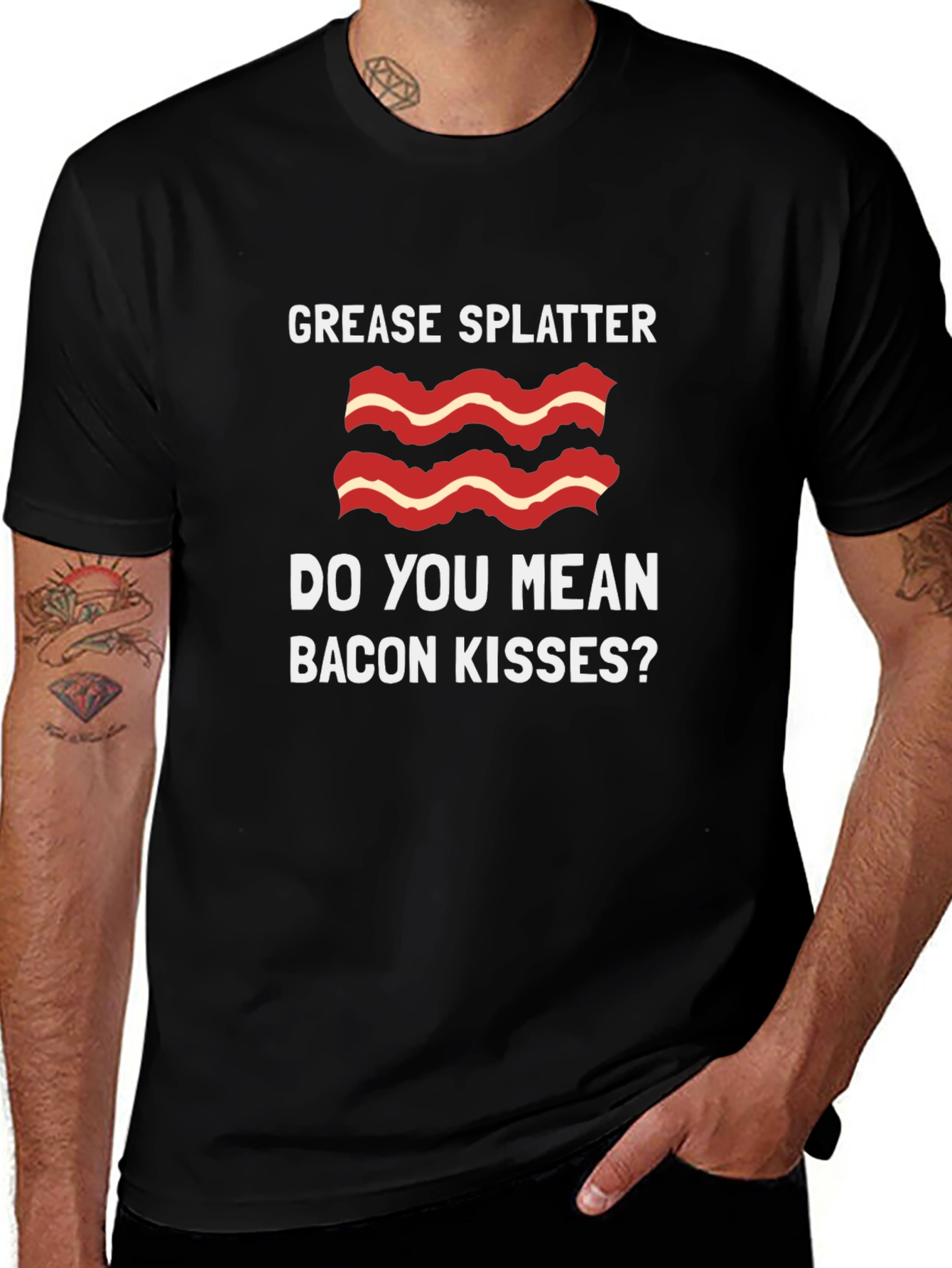 Variant 18 of Bacon Kisses T-Shirt - Grease Splatter Funny Tee