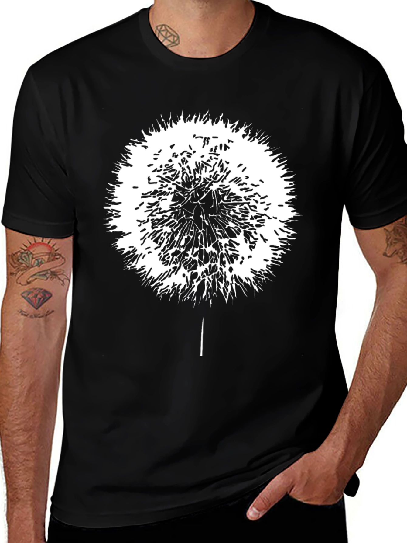 Variant 28 of Dandelion Graphic Black T-Shirt - Mens Casual Tee