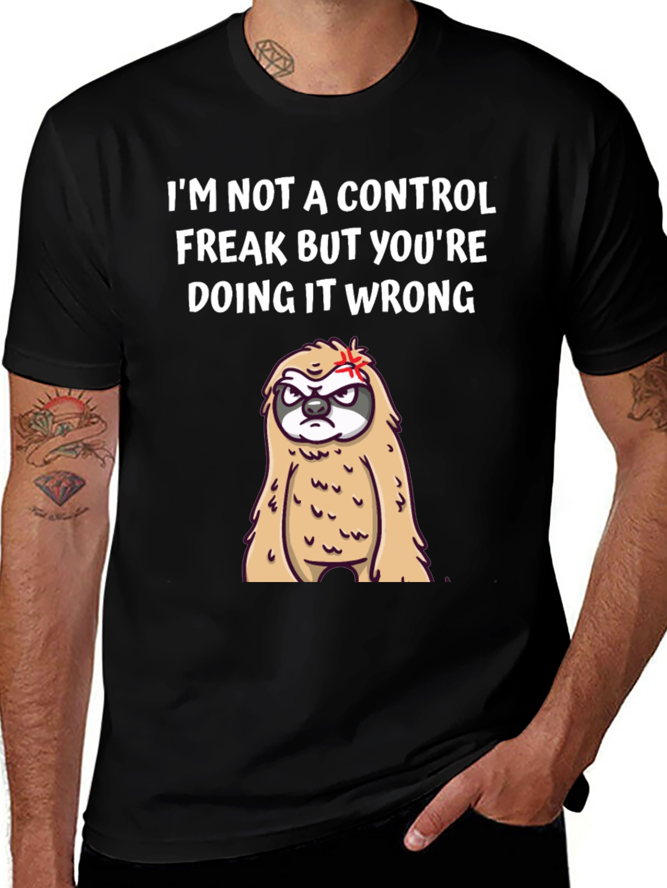 Variant 8 of Control Freak Sloth Graphic T-Shirt - Funny Slogan Tee