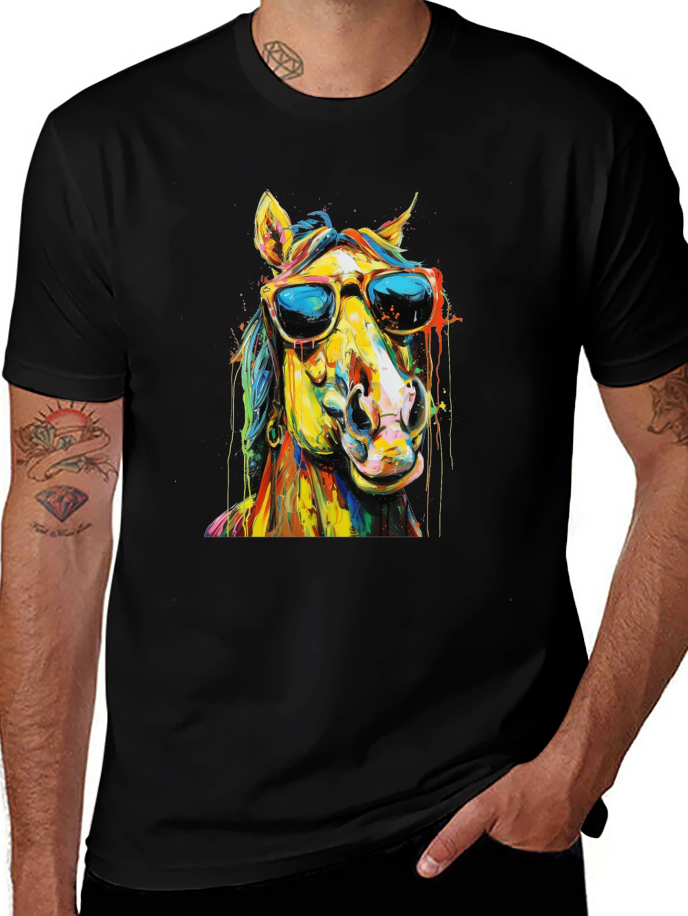 Variant 15 of Cool Horse Graphic Tee - Unisex Black T-Shirt