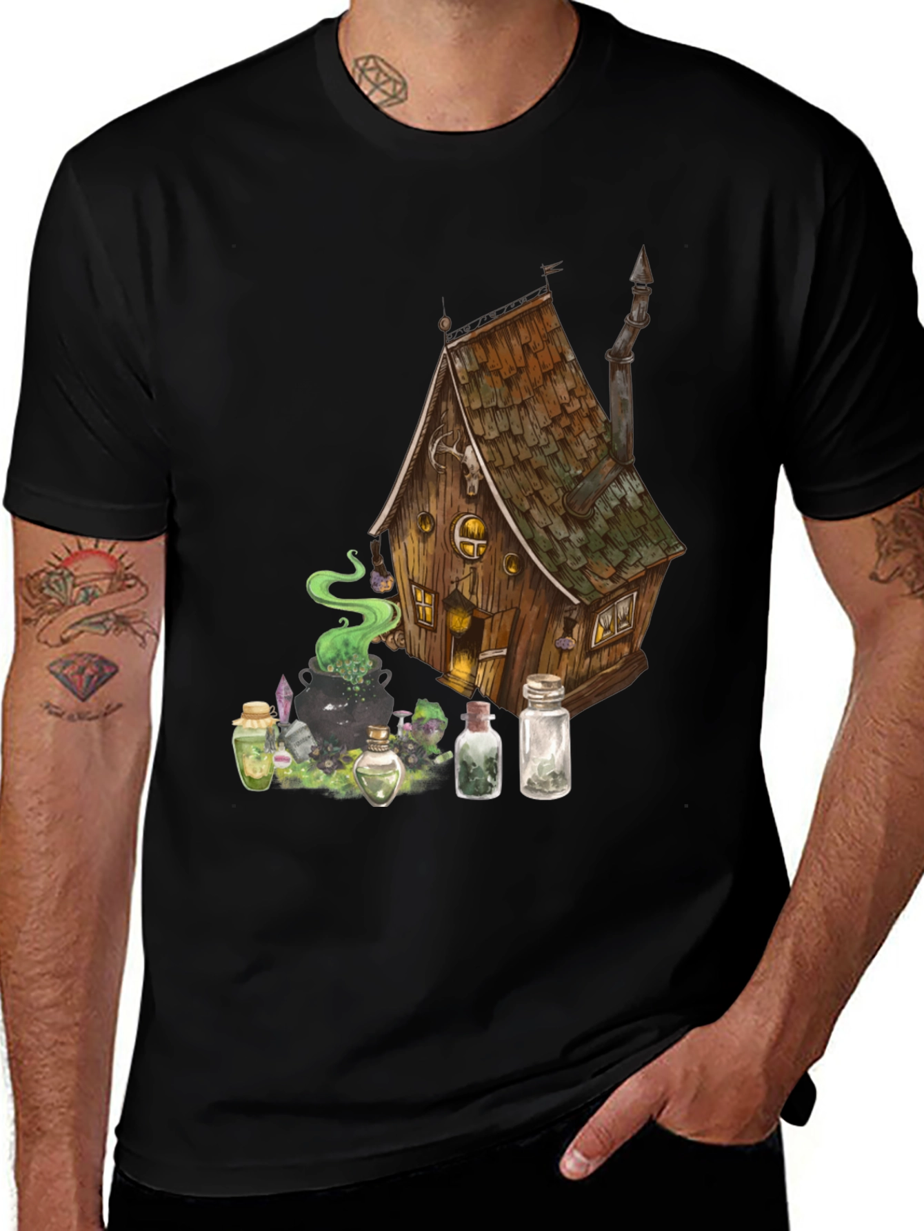 Variant 3 of Whimsical Witch House T-Shirt - Unique Fantasy Design