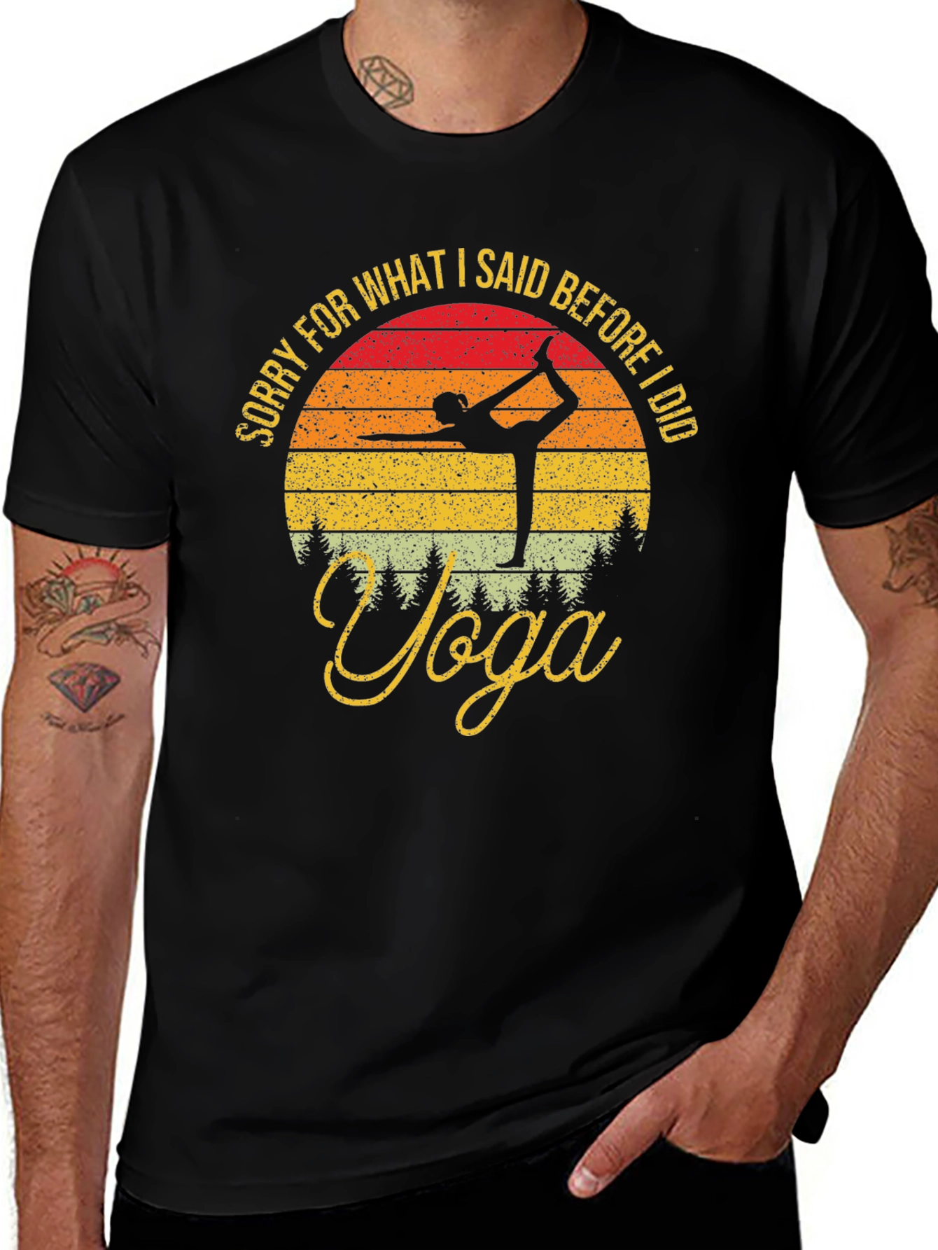 Black Yoga Retro Sunset Graphic Tee main image