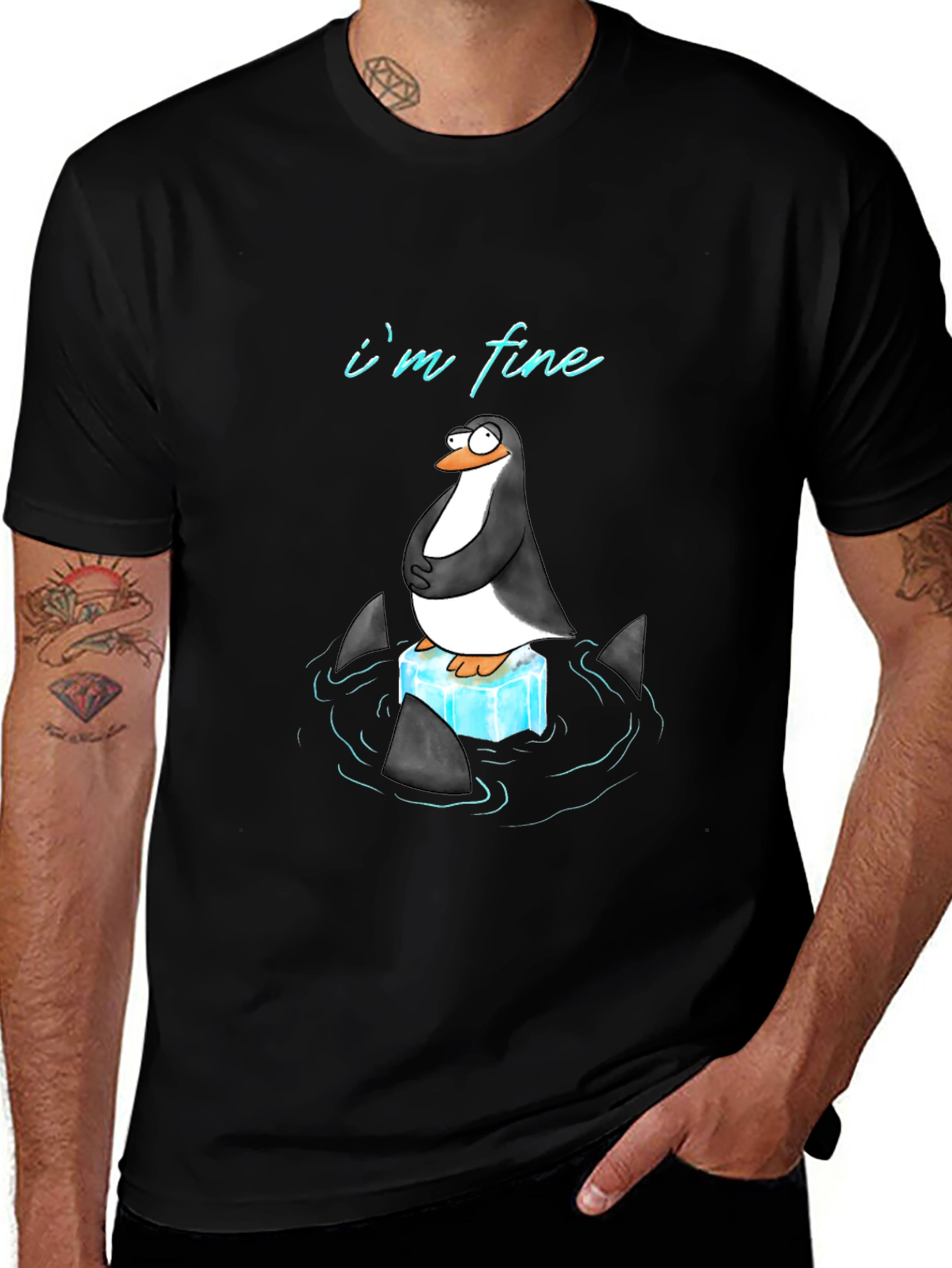 Penguin "I'm Fine" Graphic Tee - Black