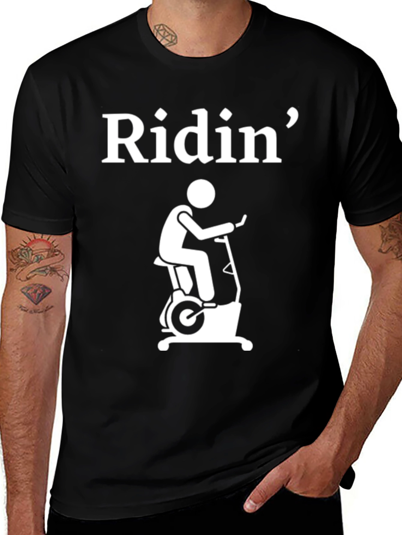 Variant 24 of Ridin' Exercise Bike Graphic T-Shirt - Black Cotton Tee