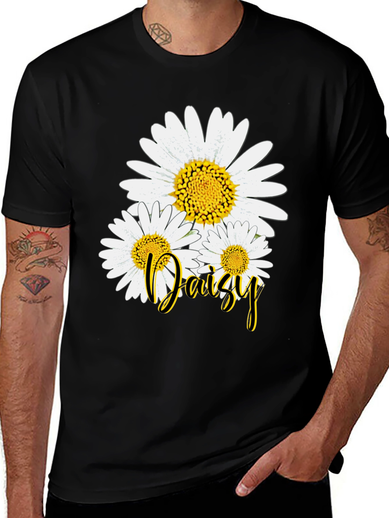 Variant 12 of Daisy Flower Graphic Print Black T-Shirt
