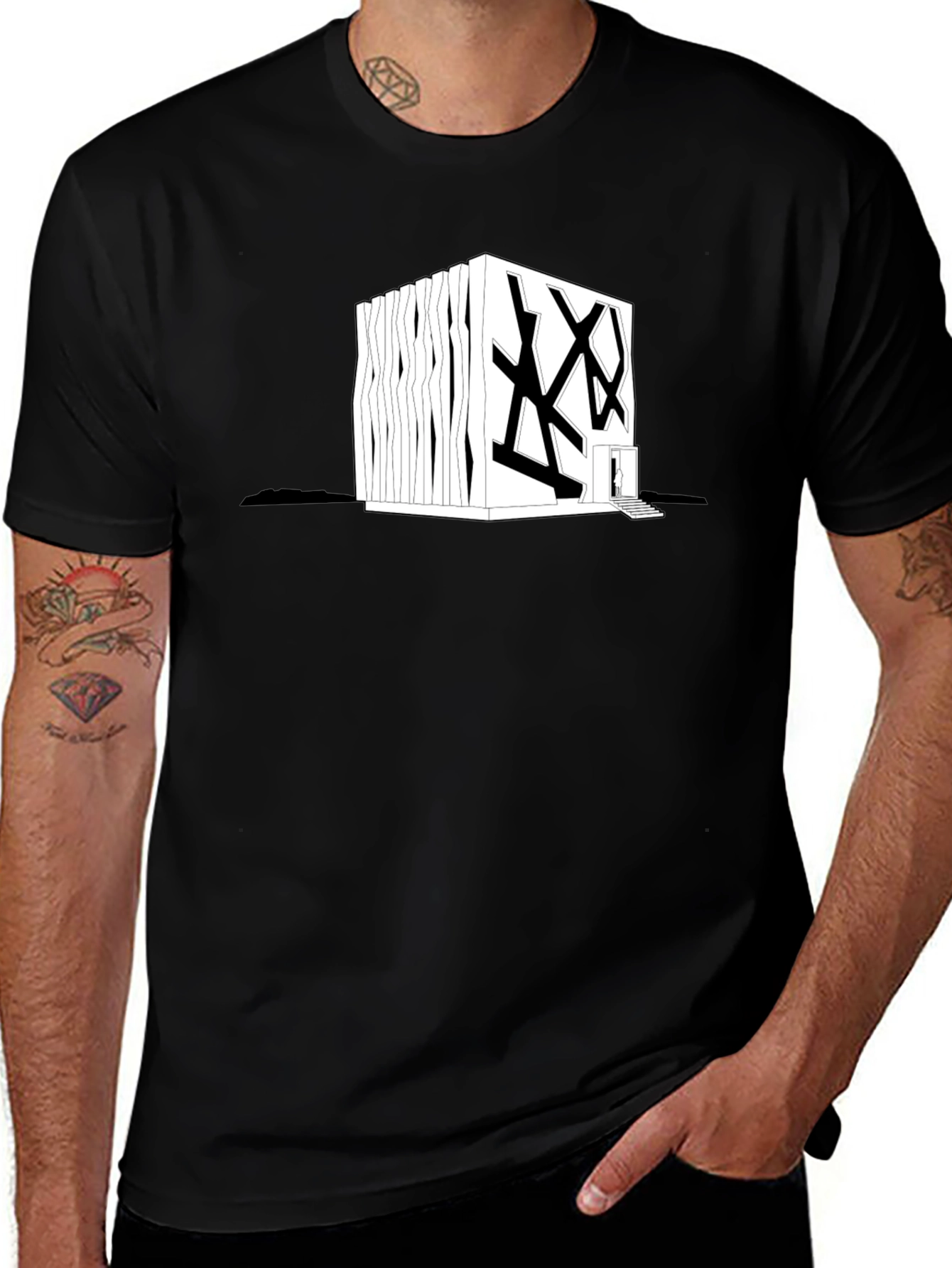 Variant 28 of Modern Architecture Graphic Tee - Black Cotton Shirt