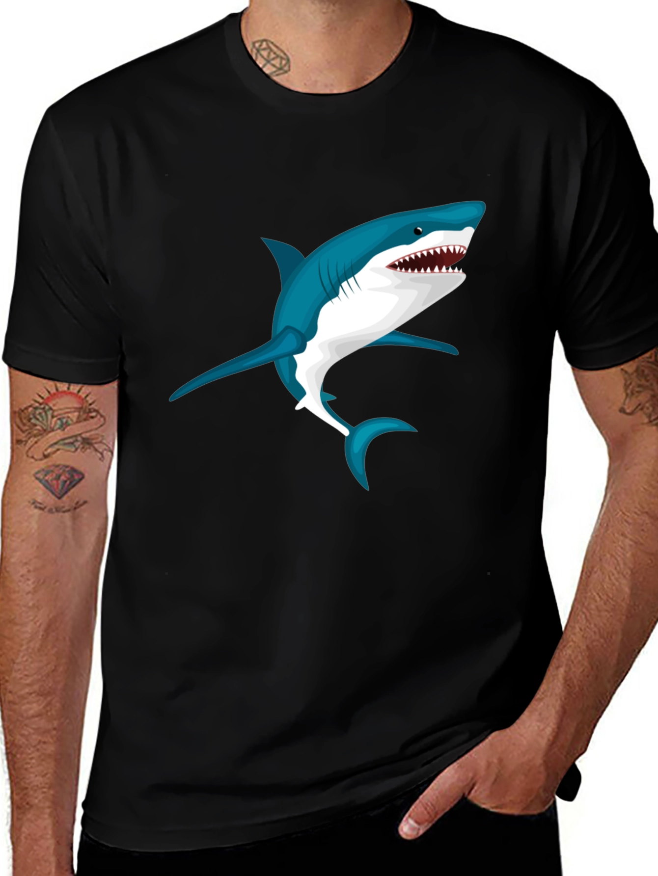 Variant 21 of Shark Graphic Print Black T-Shirt