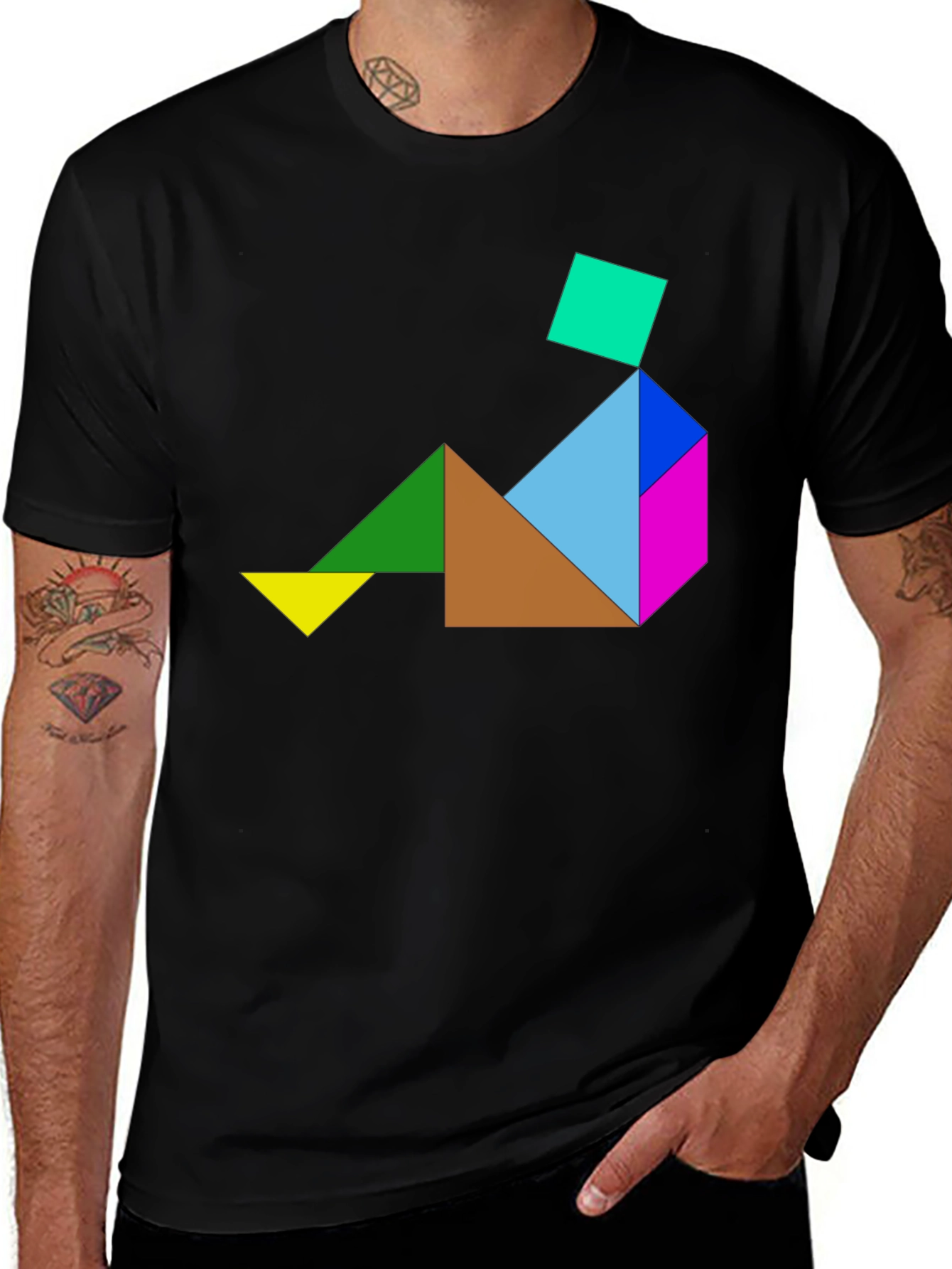Variant 10 of Geometric Tangram Design Tee - Abstract Art Shirt