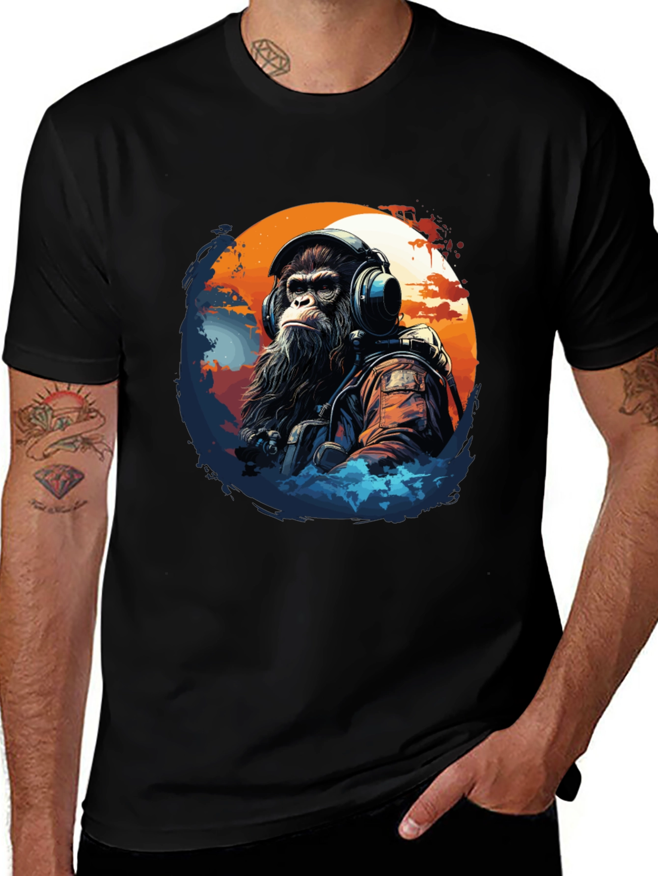 Variant 14 of Ape Astronaut Graphic Tee - Black Cotton T-Shirt