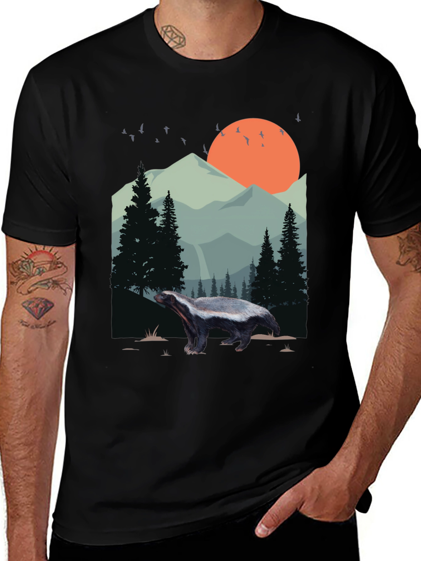 Variant 21 of Wildlife Badger Graphic Tee - Nature Lover Shirt