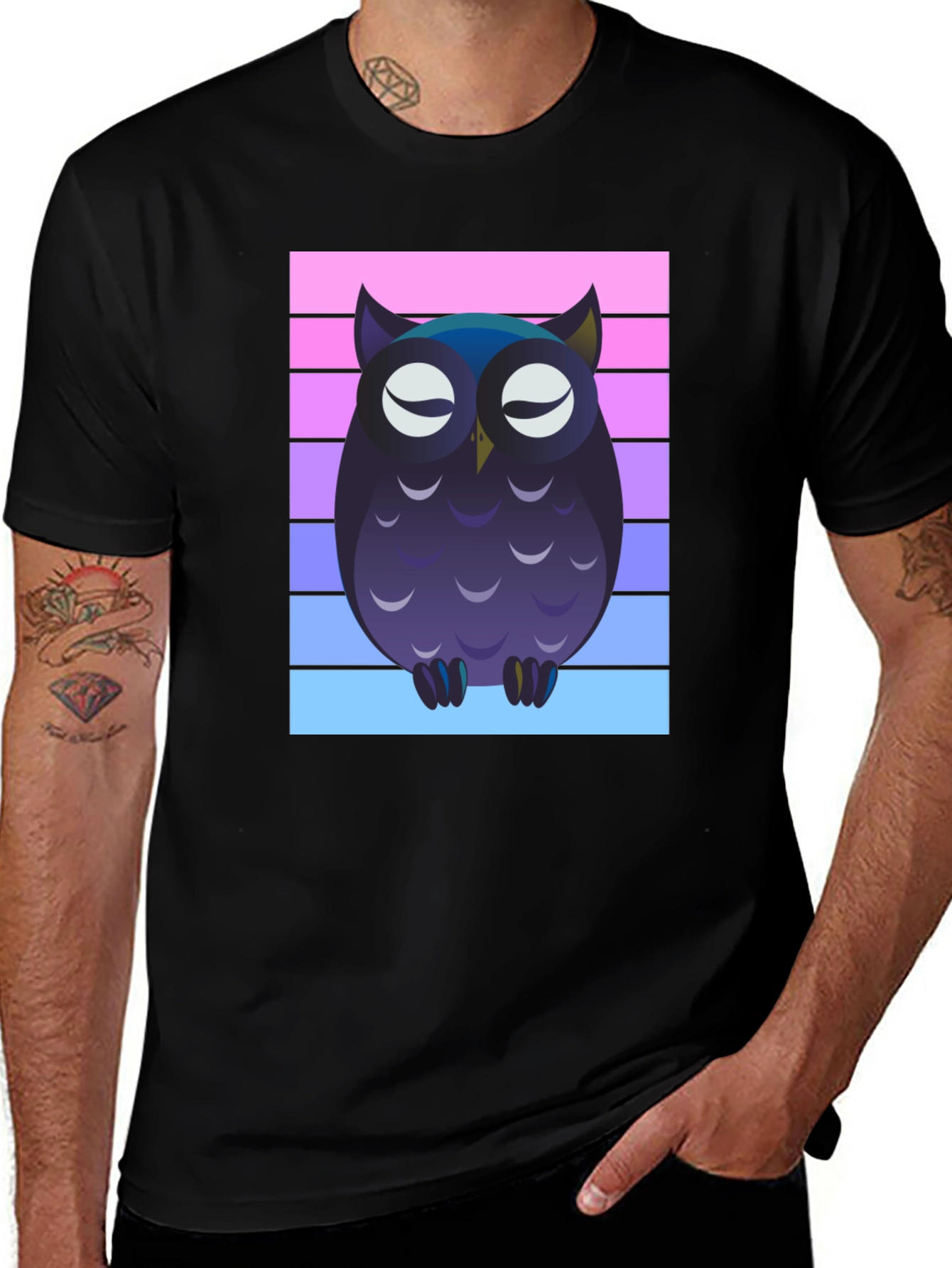 Owl Graphic Tee - Striped Background