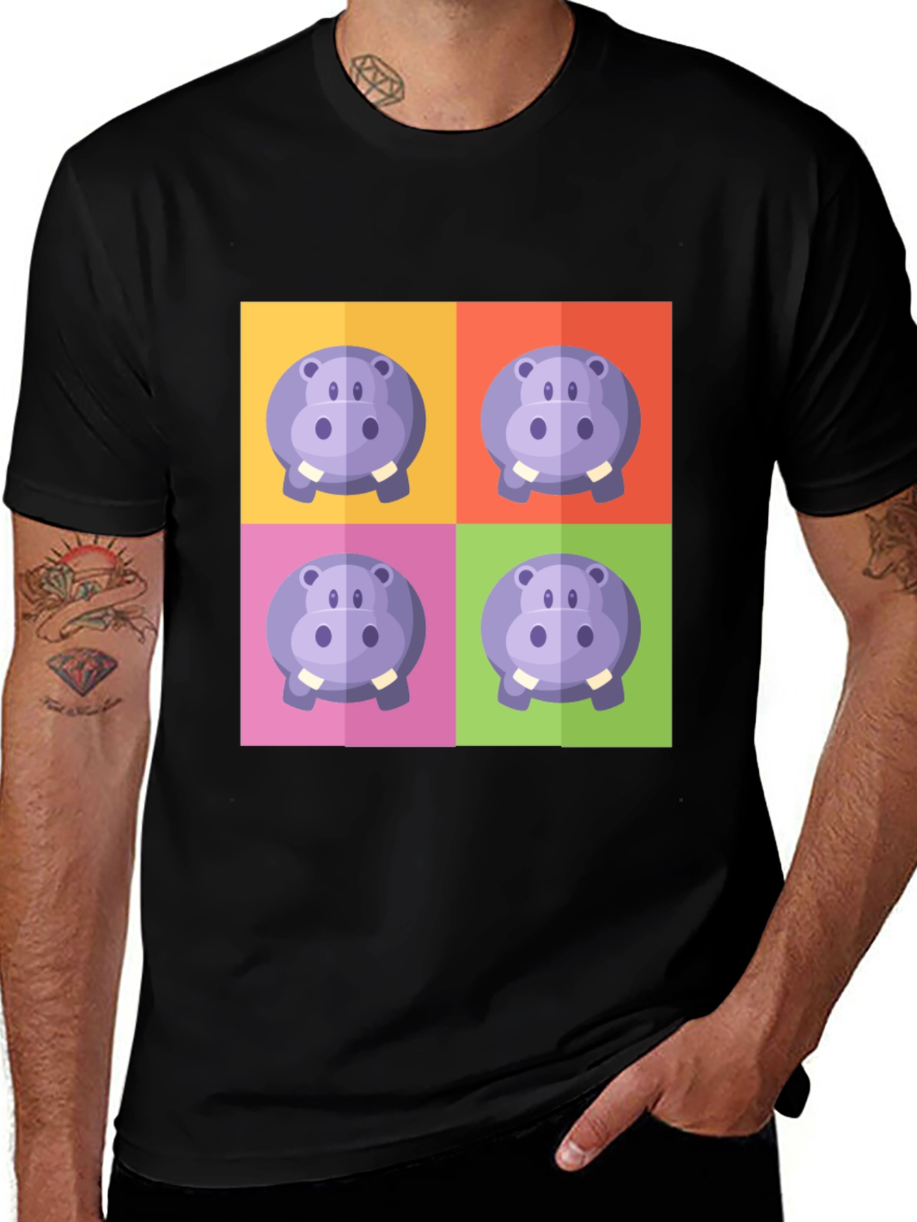 Variant 8 of Hippo Pop Art Graphic Black T-Shirt