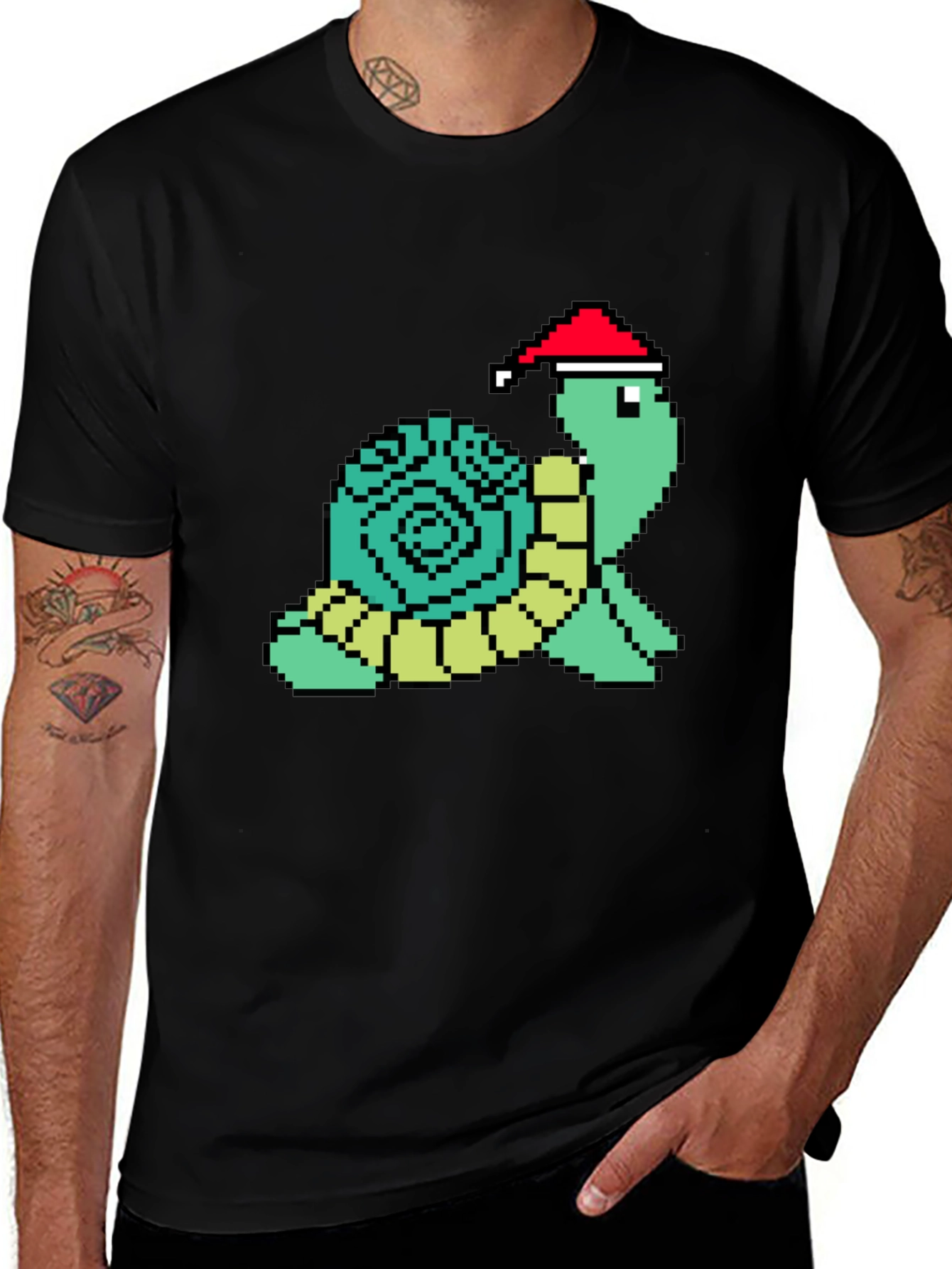 Pixel Turtle Christmas T-Shirt