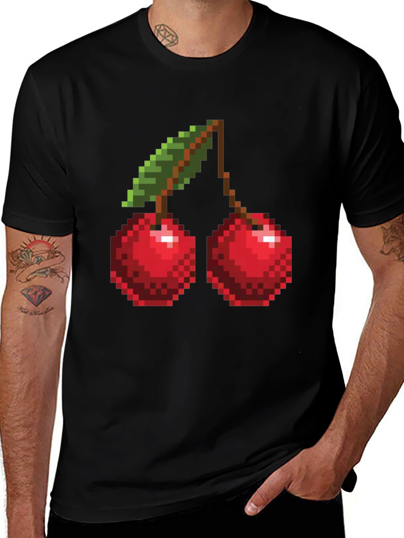 Variant 23 of Pixel Cherry Graphic Tee - Black Short Sleeve