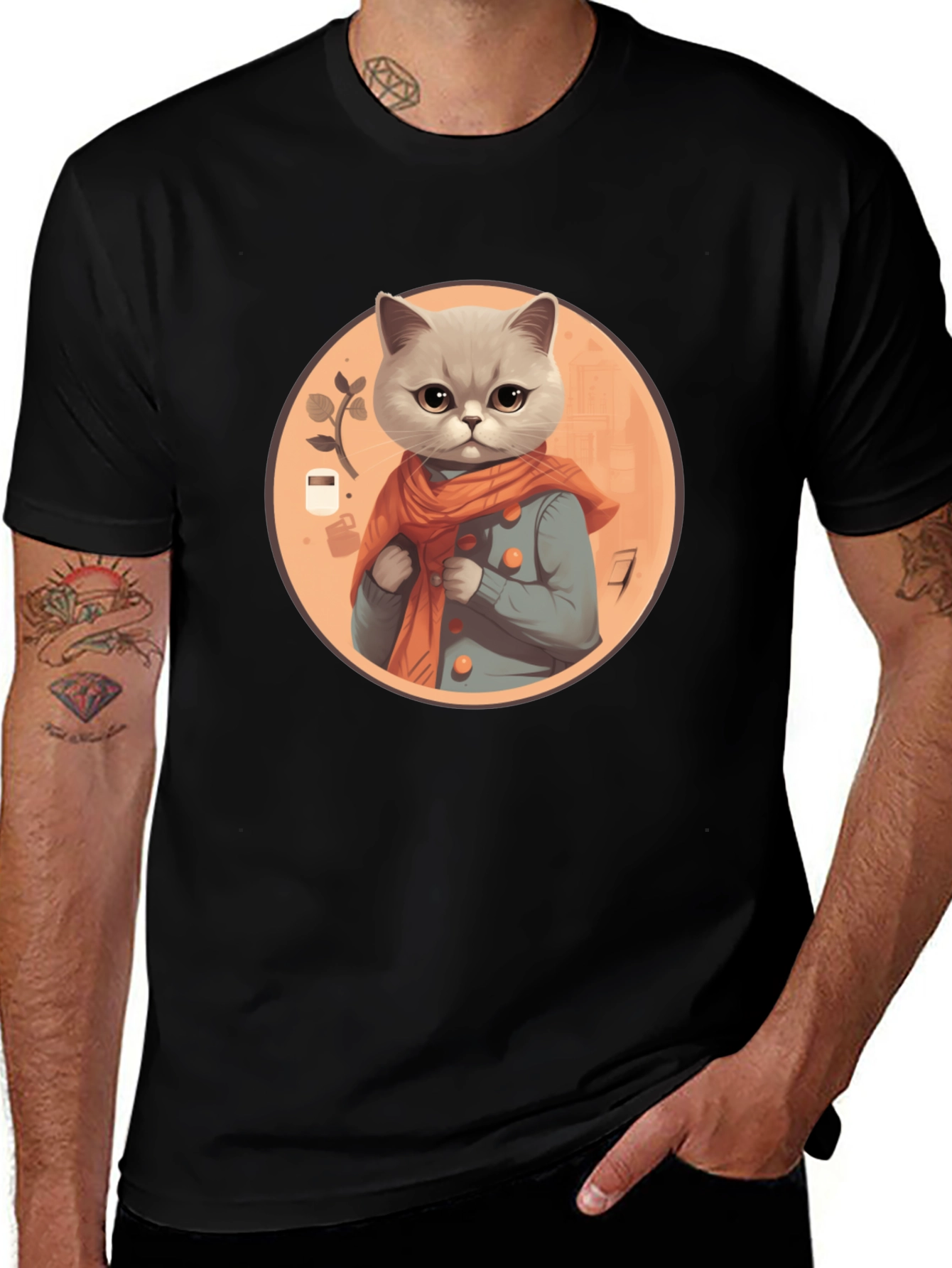 Variant 20 of Cute Cat in Scarf Graphic Tee - Black