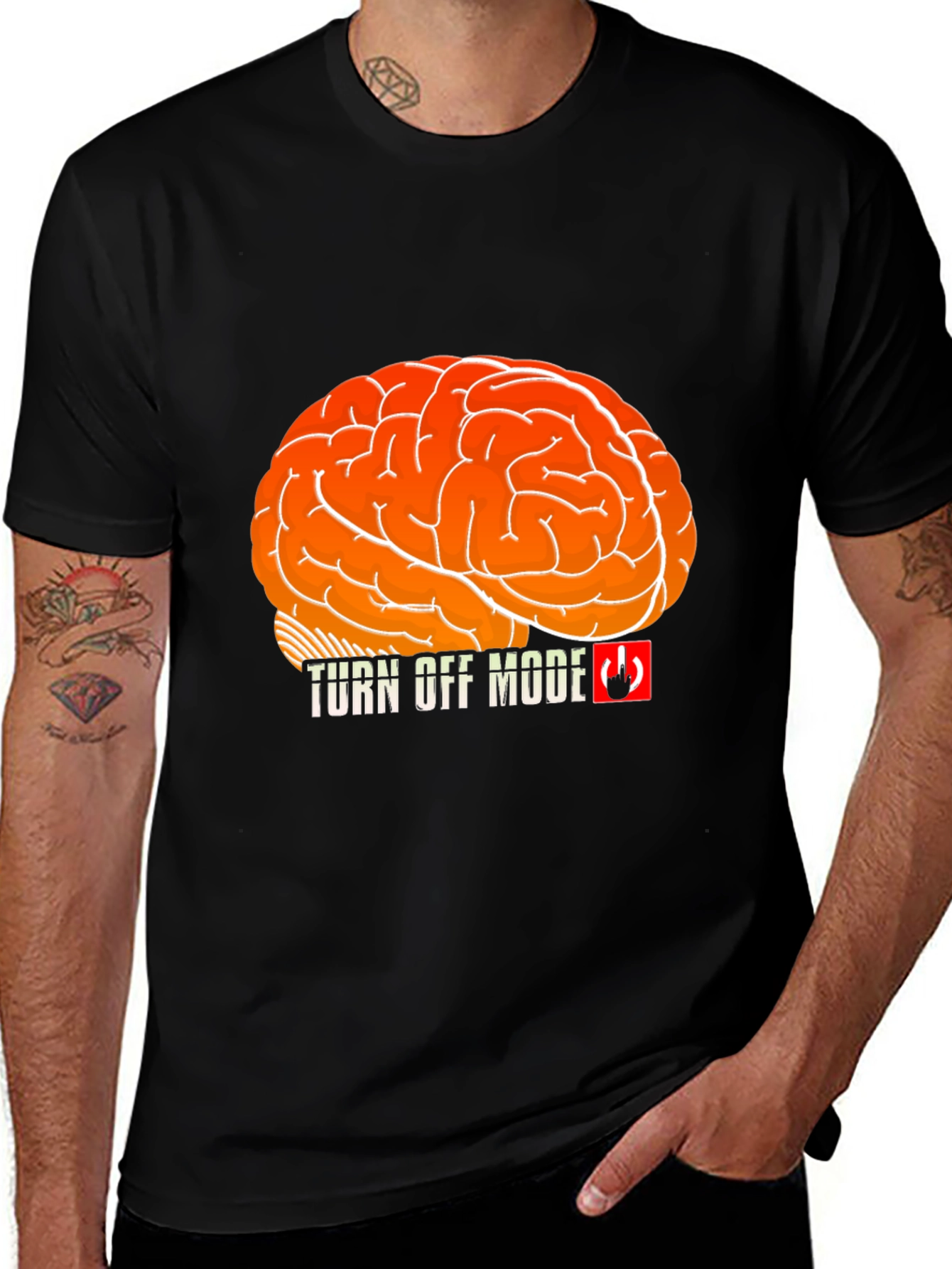 Variant 21 of Turn Off Mode Brain Graphic Tee - Black Cotton T-Shirt