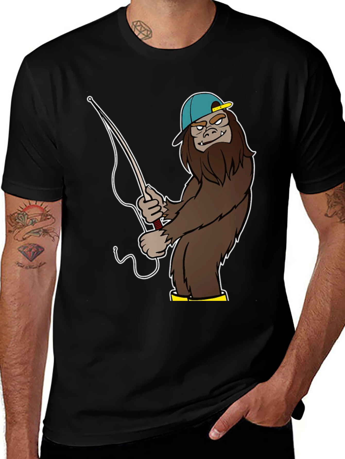 Variant 15 of Bigfoot Fishing Graphic Tee - Novelty Humor Shirt