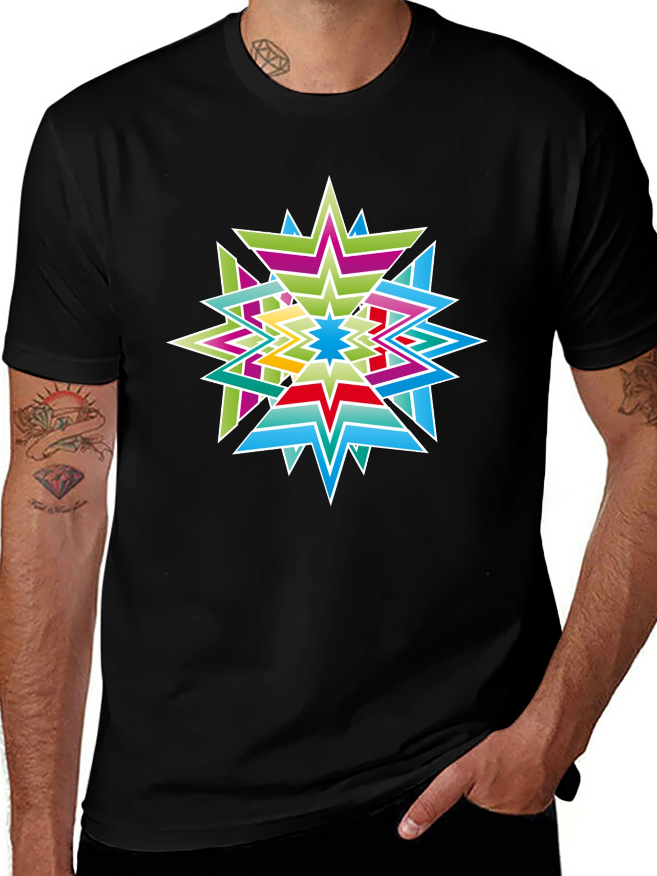Variant 14 of Geometric Starburst Graphic T-Shirt - Black