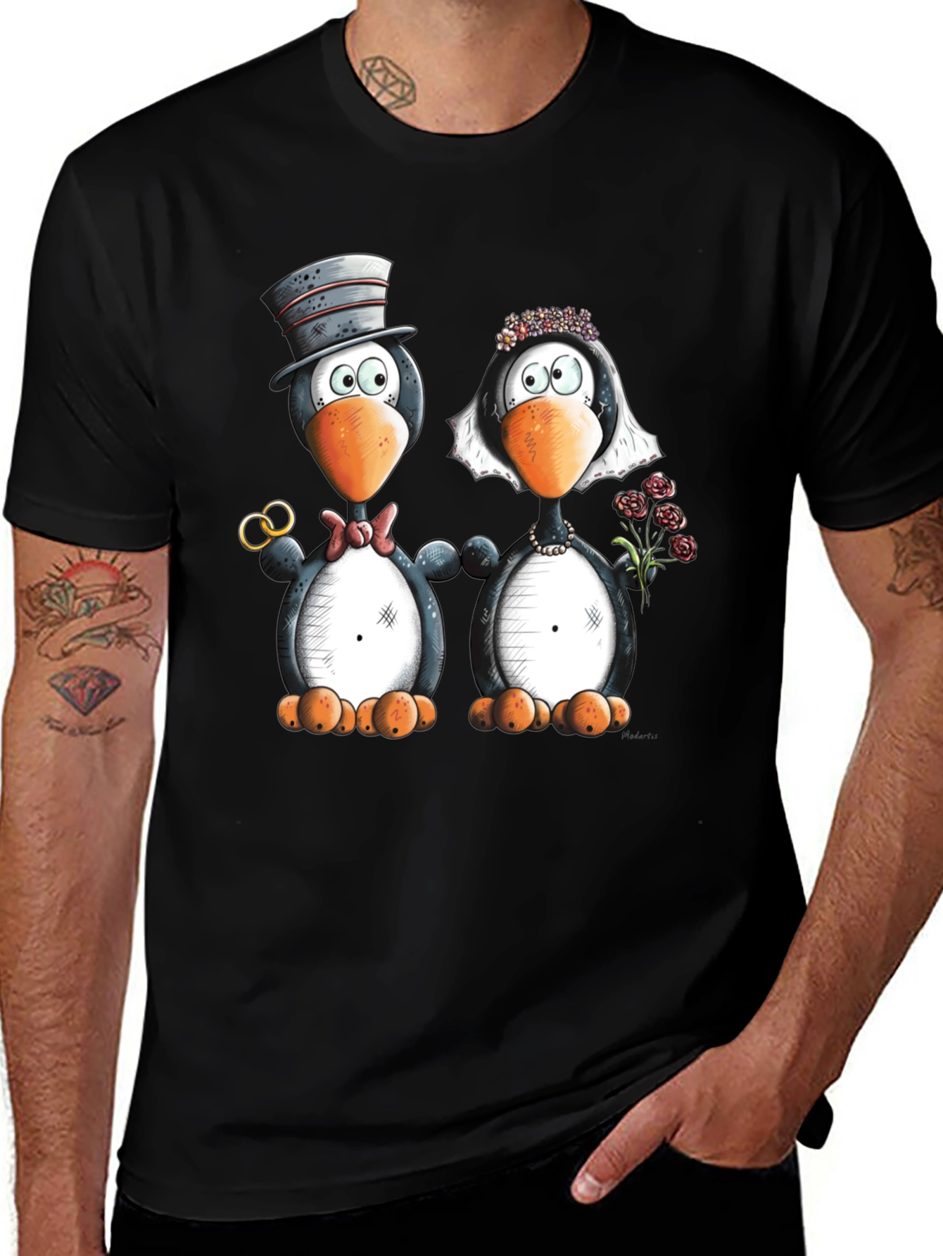 Variant 9 of Penguin Wedding Graphic Tee - Black